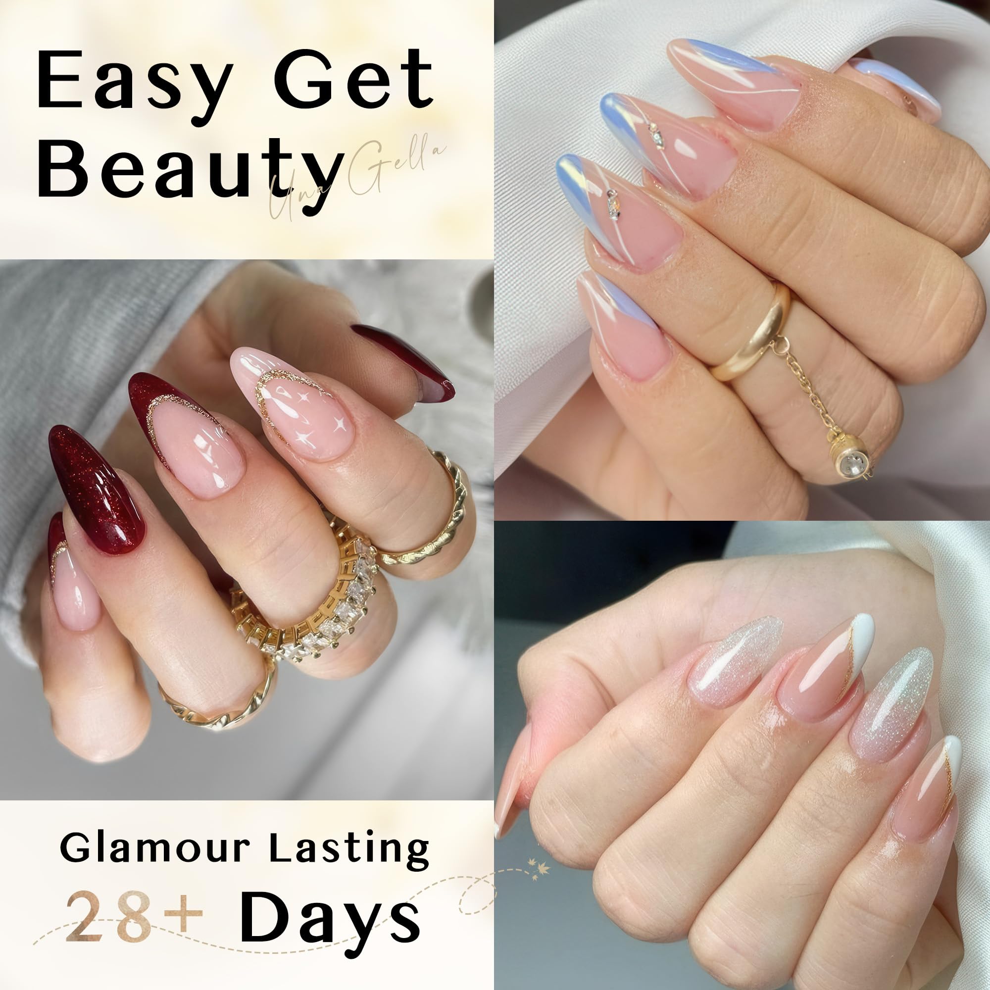 UNA GELLA almond nail tips 12 sizes grid for precise fit