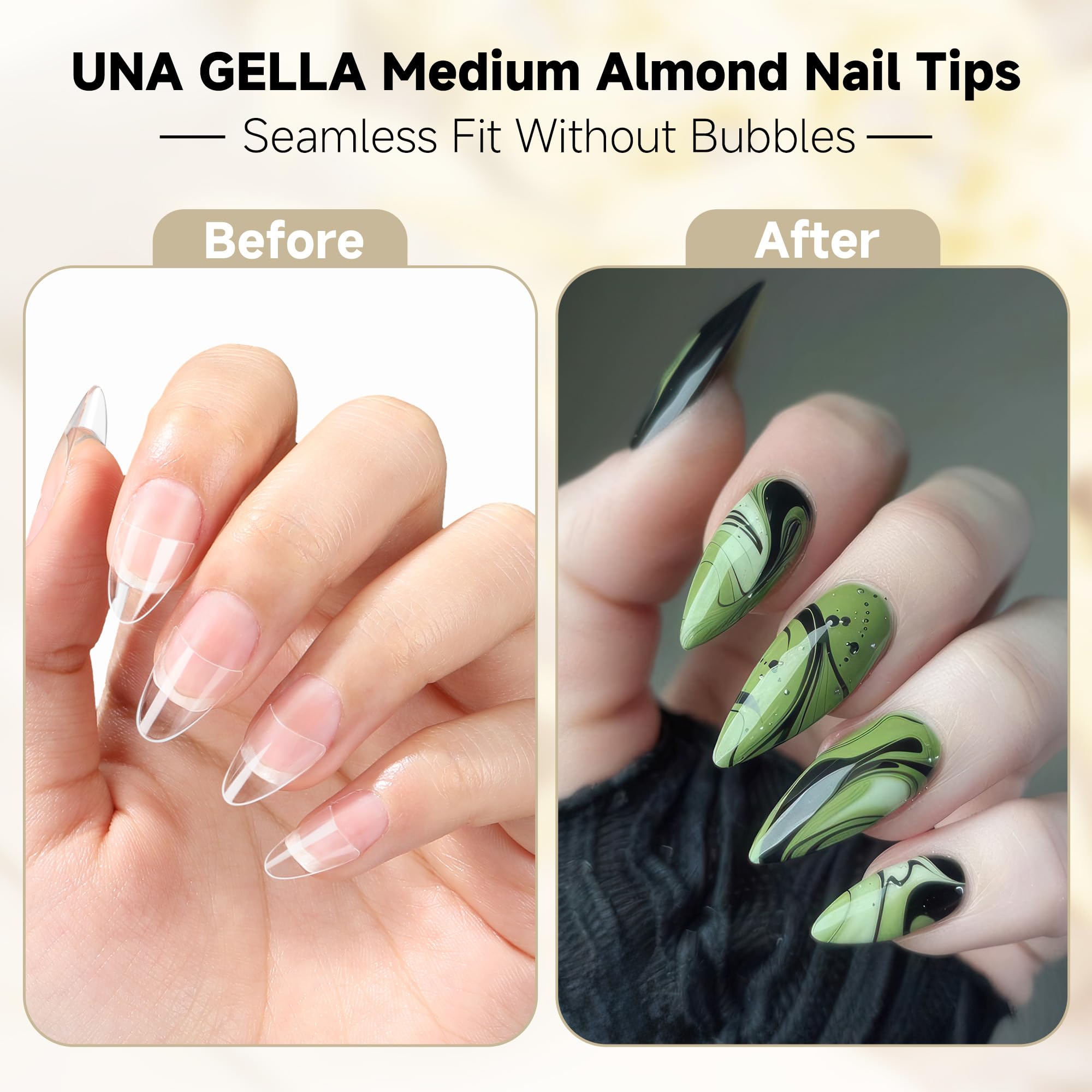 UNA GELLA butterfly handle almond tips shows easy size selection