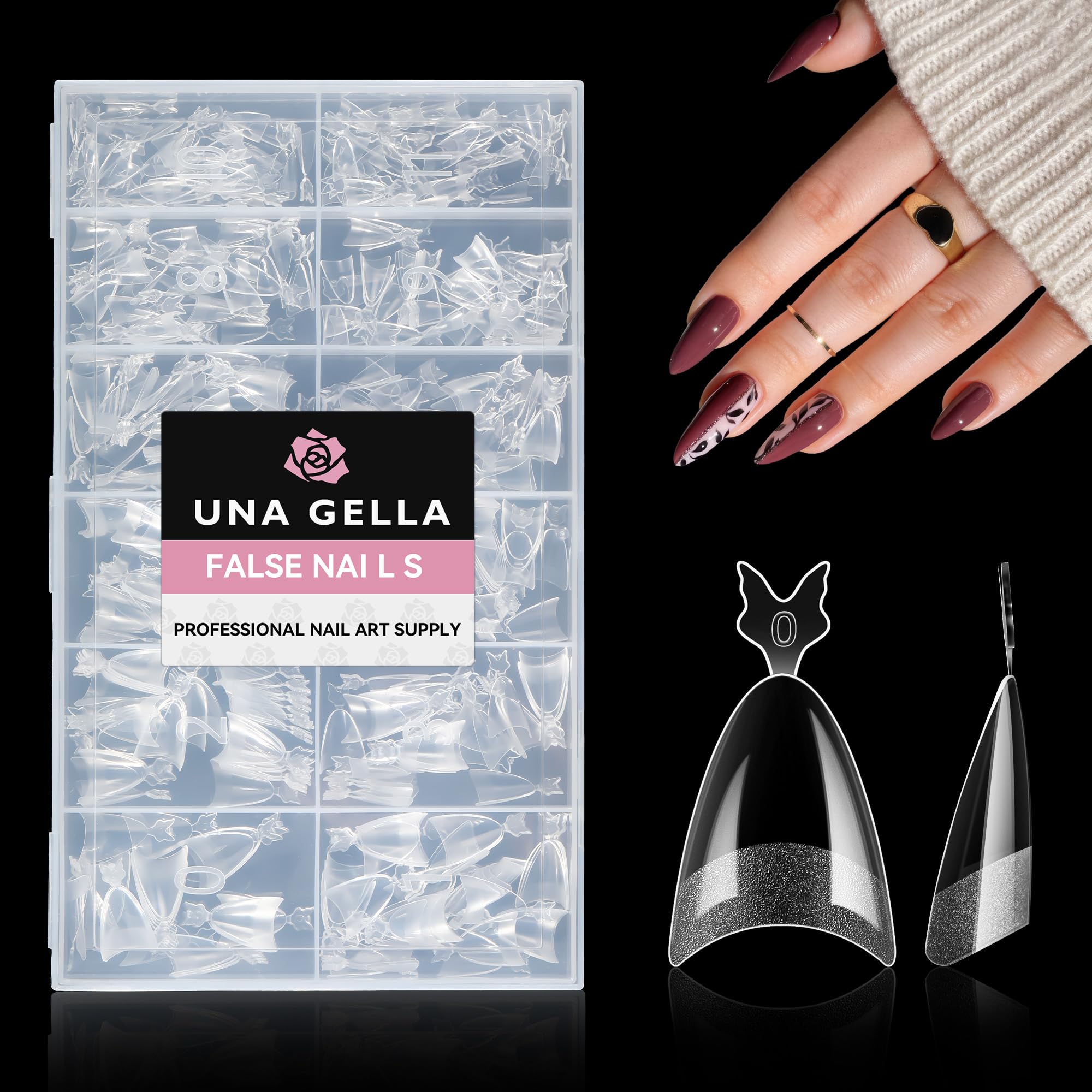 UNA GELLA almond nail tips packaging front view for easy DIY manicure