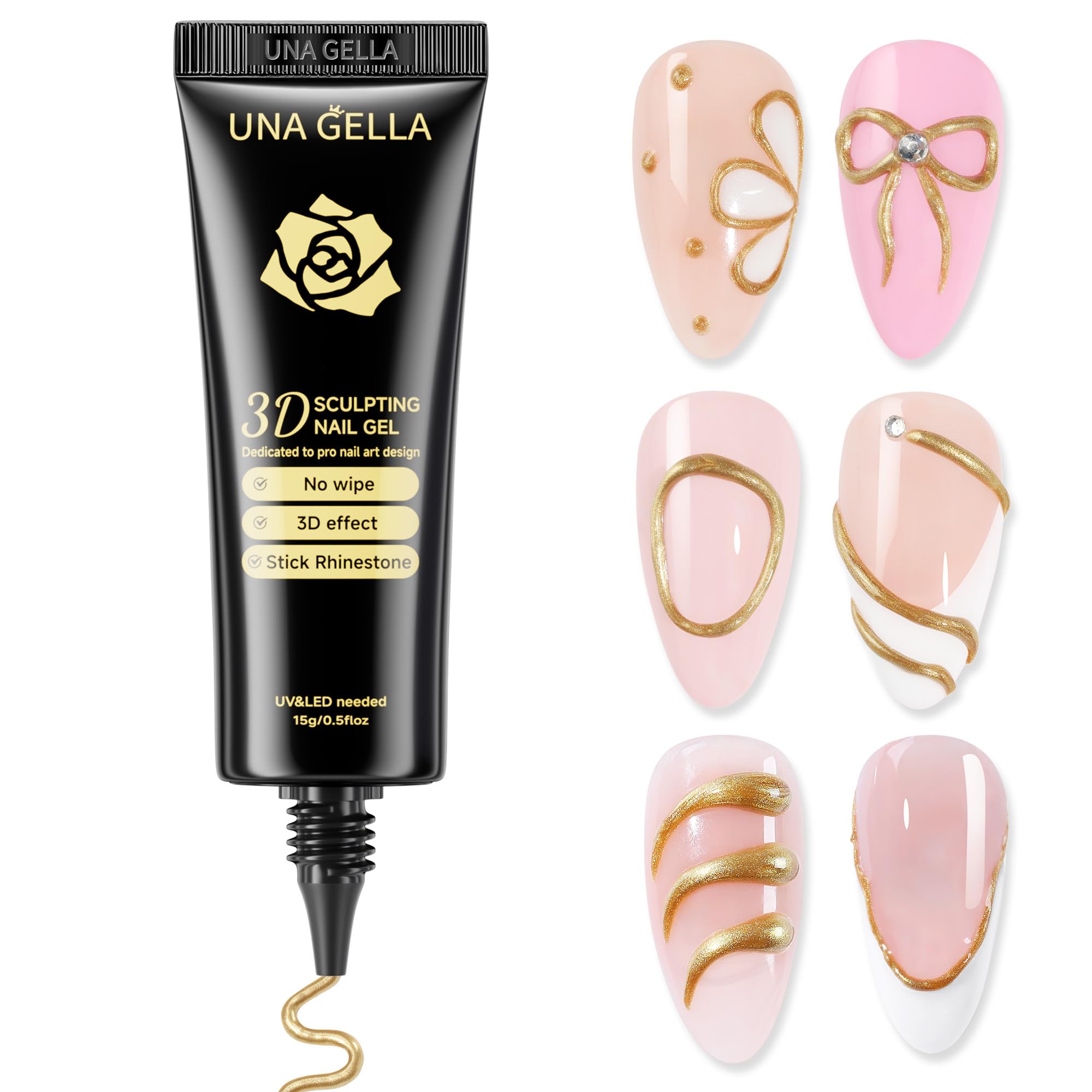 UNA GELLA bronze-gold 3D sculpting gel in tube for luxurious nail art