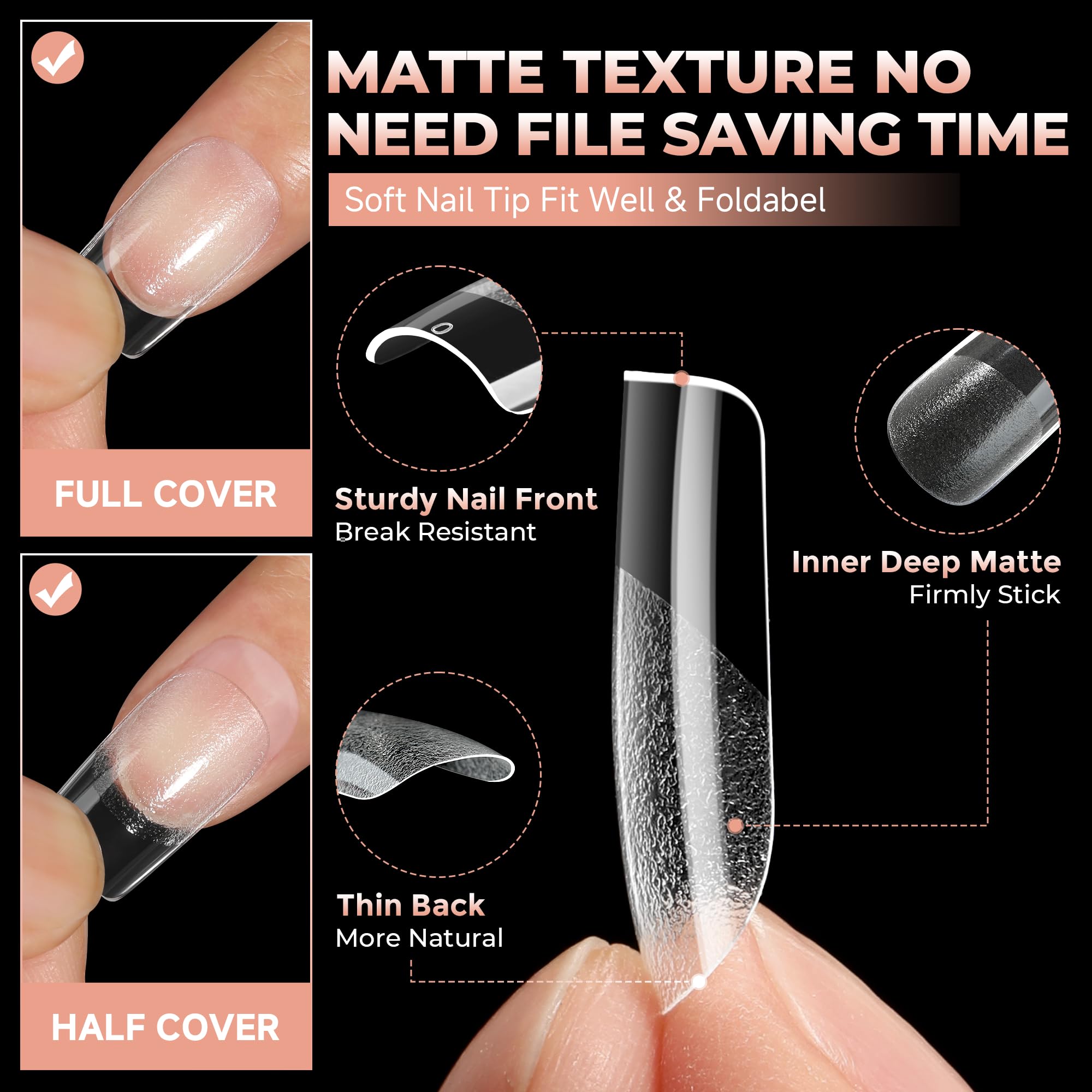 UNA GELLA clear full cover tips for bubble-free application and glossy color