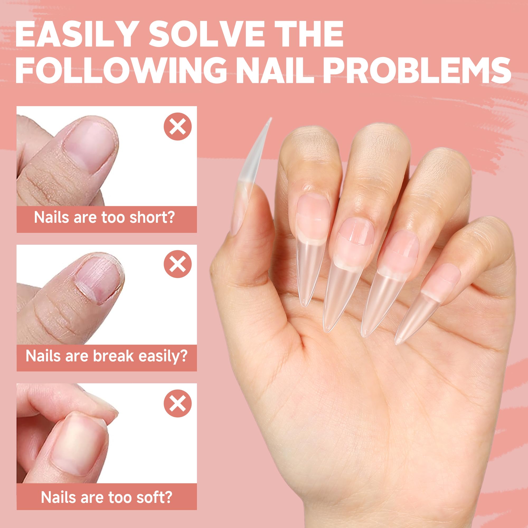UNA GELLA clear stiletto nails suitable for beginners and professionals