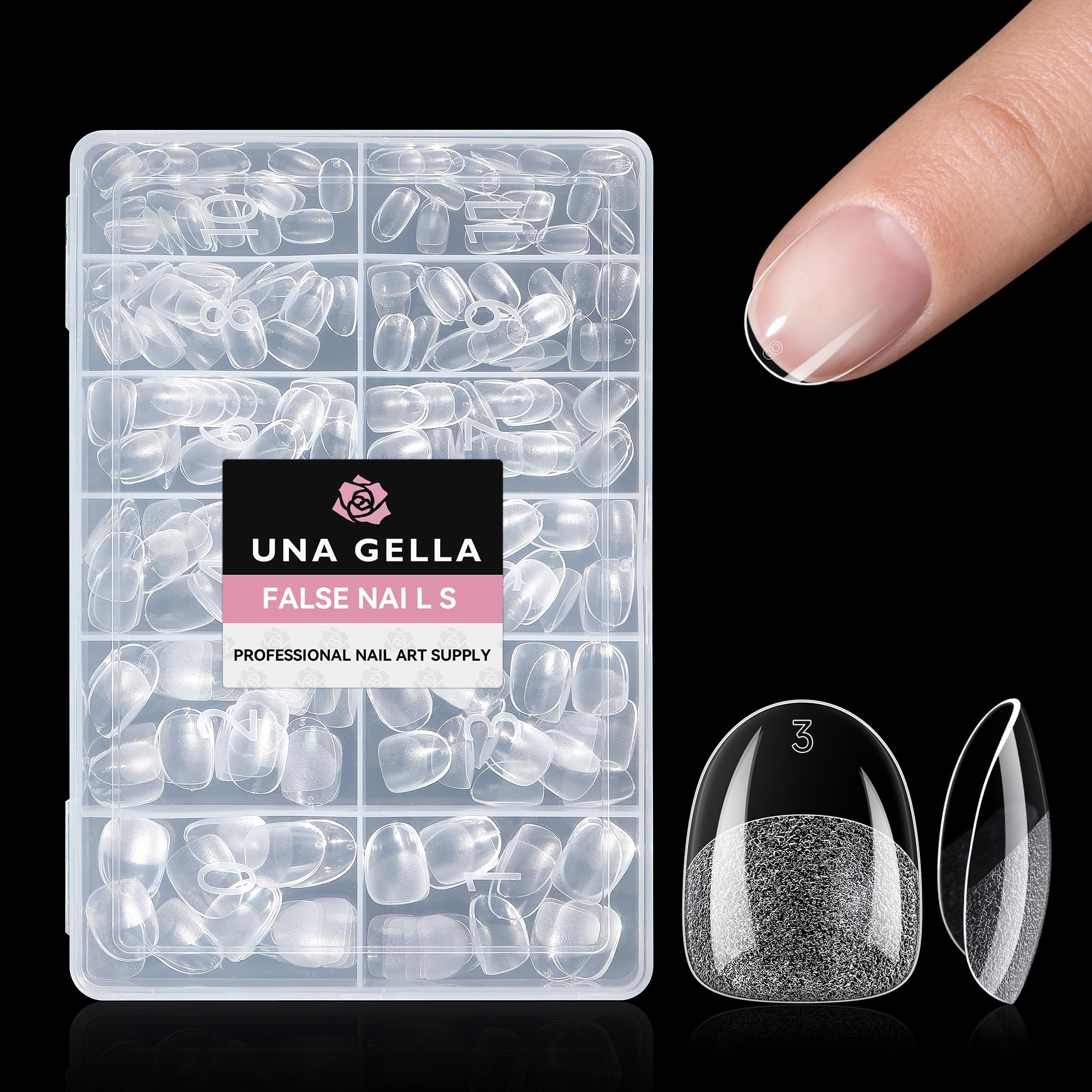 UNA GELLA extra-short oval nail tips shown in a neat, natural look for daily wear.