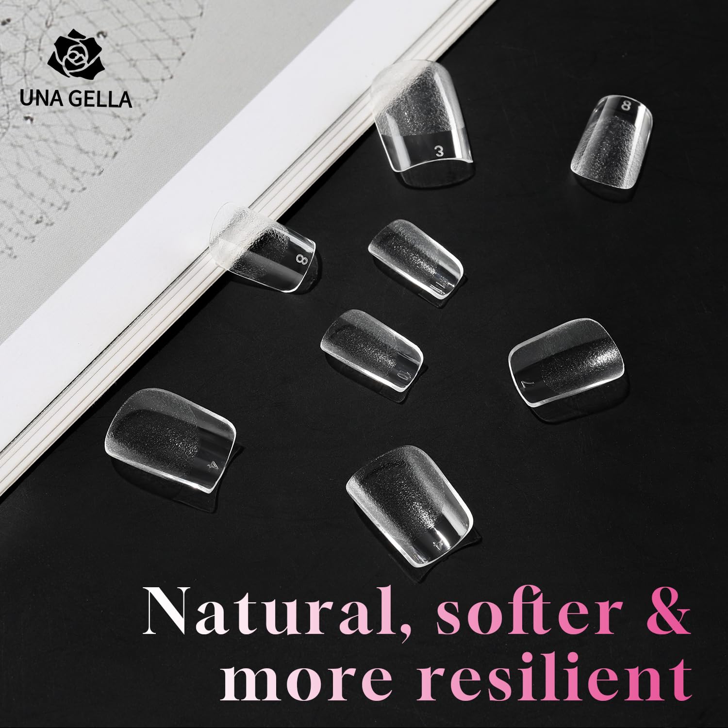 UNA GELLA easy-application square tips for quick home nail extensions.