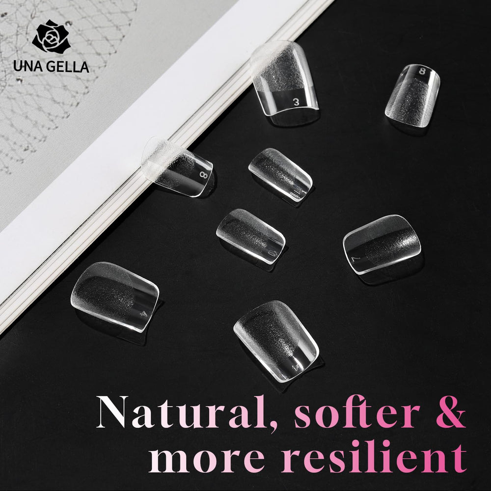 UNA GELLA easy-application square tips for quick home nail extensions.