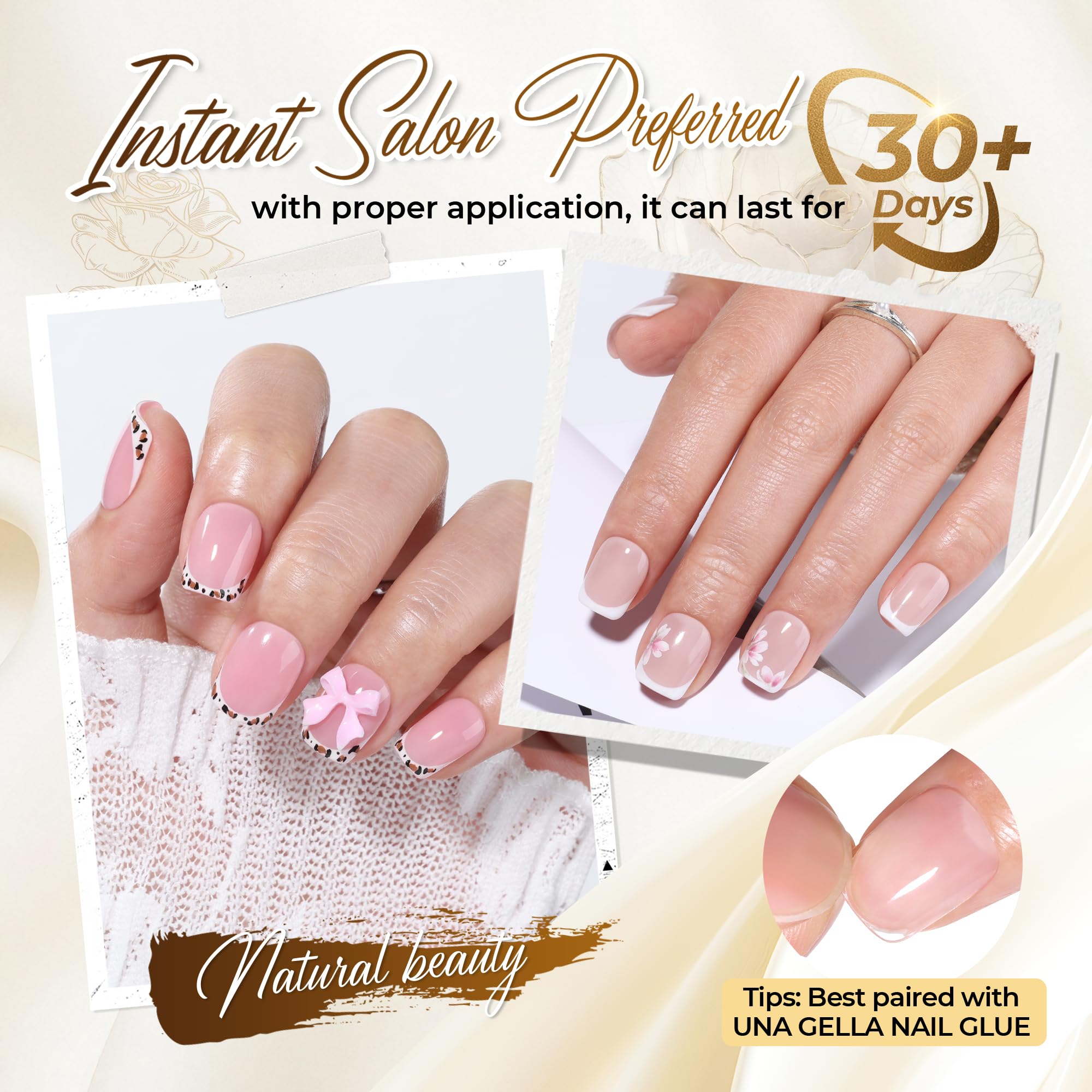UNA GELLA extra short square tips easy press-on experience with smooth edges