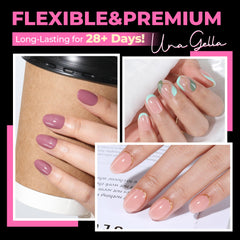 UNA GELLA flexible soft gel tips adapt to natural nails for comfortable wear.