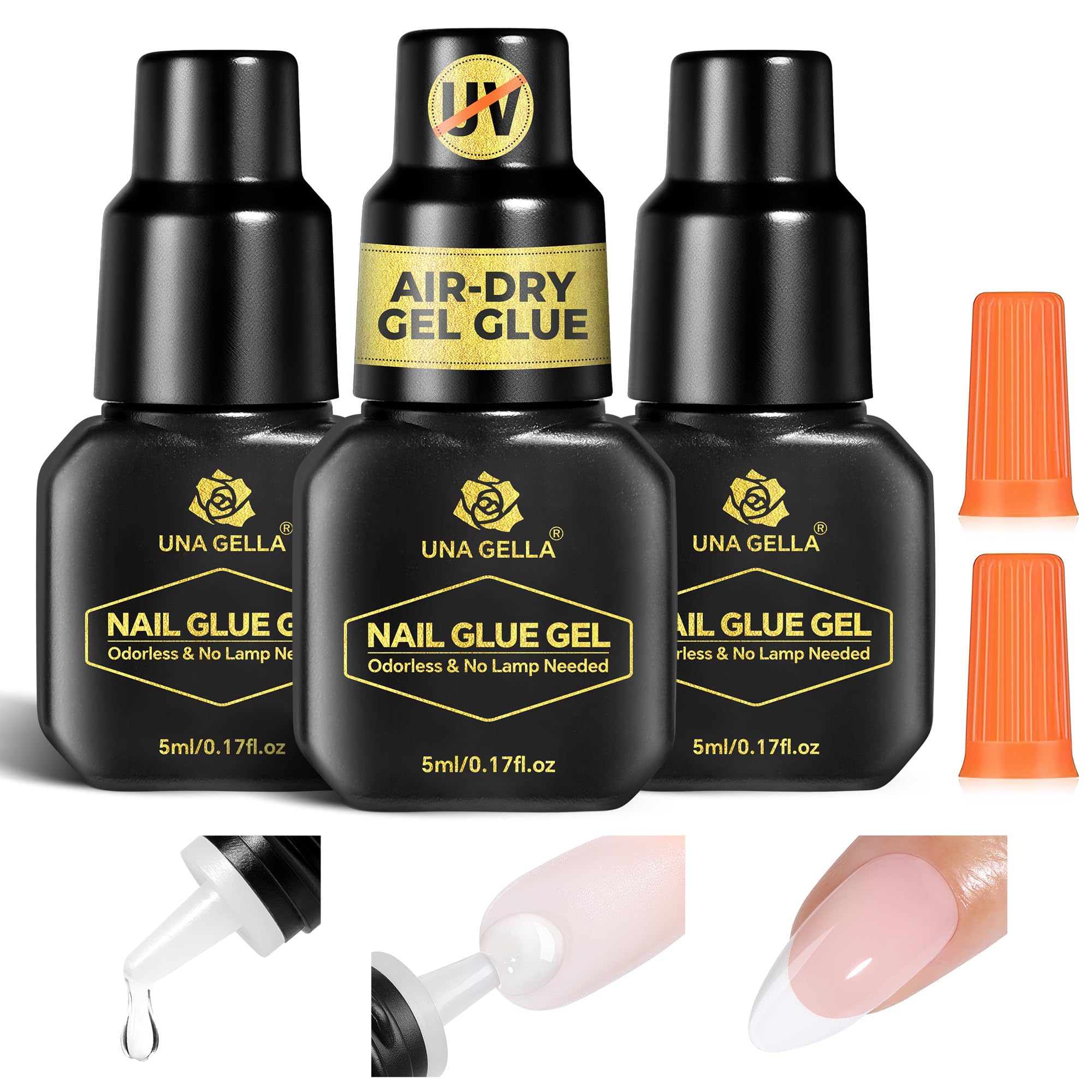 UNA GELLA gel nail glue bottle cap close-up showing precise, quick manicures