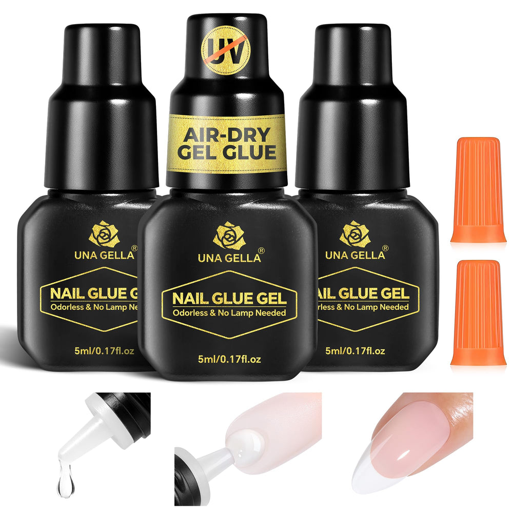 UNA GELLA gel nail glue bottle cap close-up showing precise, quick manicures