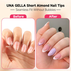 UNA GELLA almond tips with half-matte texture for strong adhesion and clean application.