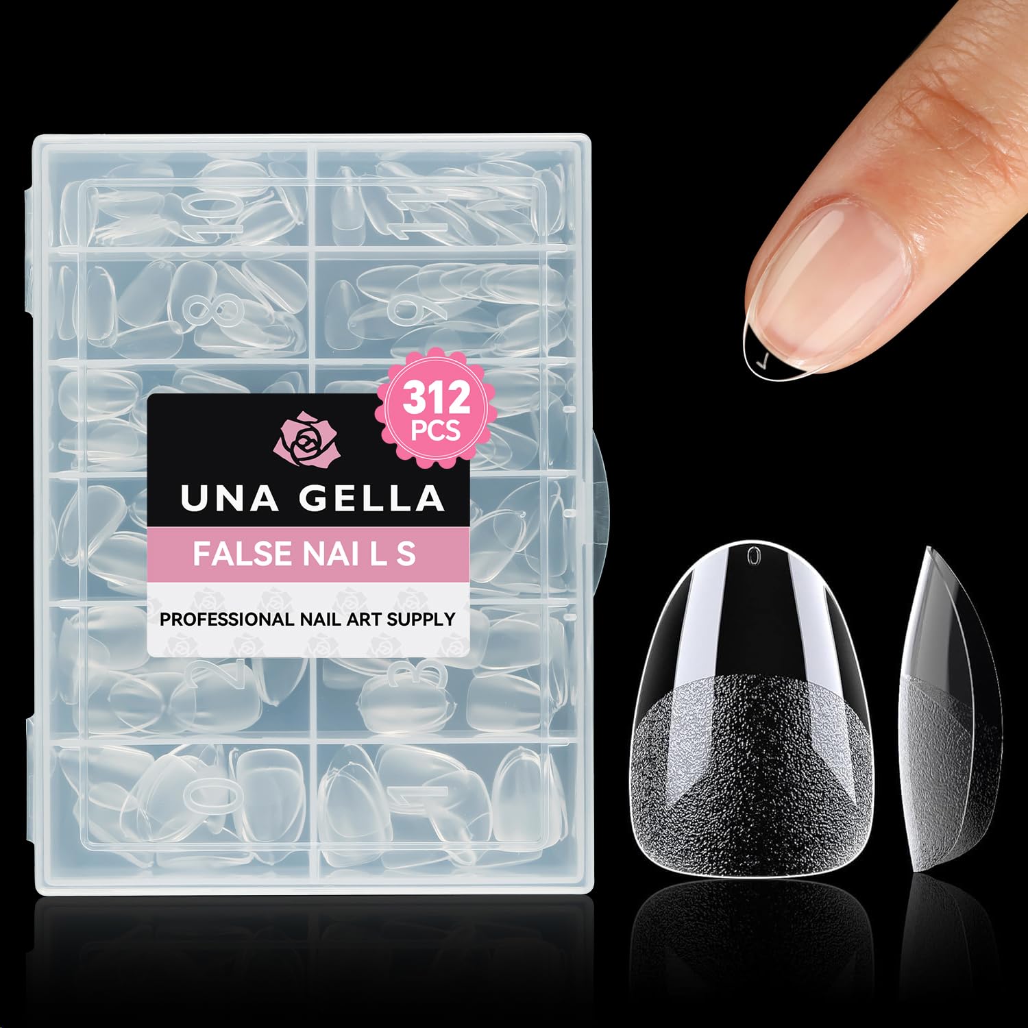 UNA GELLA inner deep matte texture enhances adhesion on extra-short almond tips.
