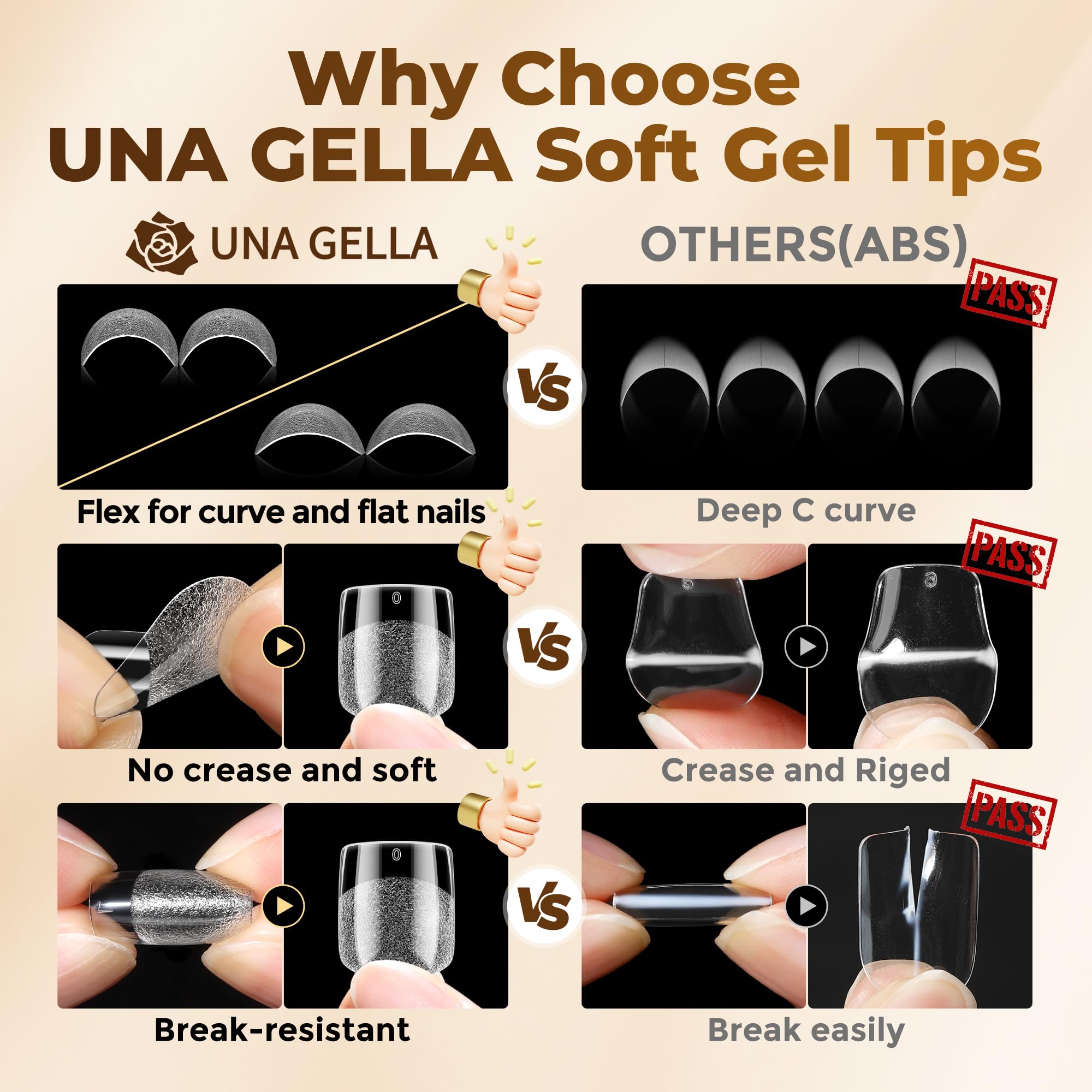 UNA GELLA nail tips in 12 sizes plus extra sizes for precise fit