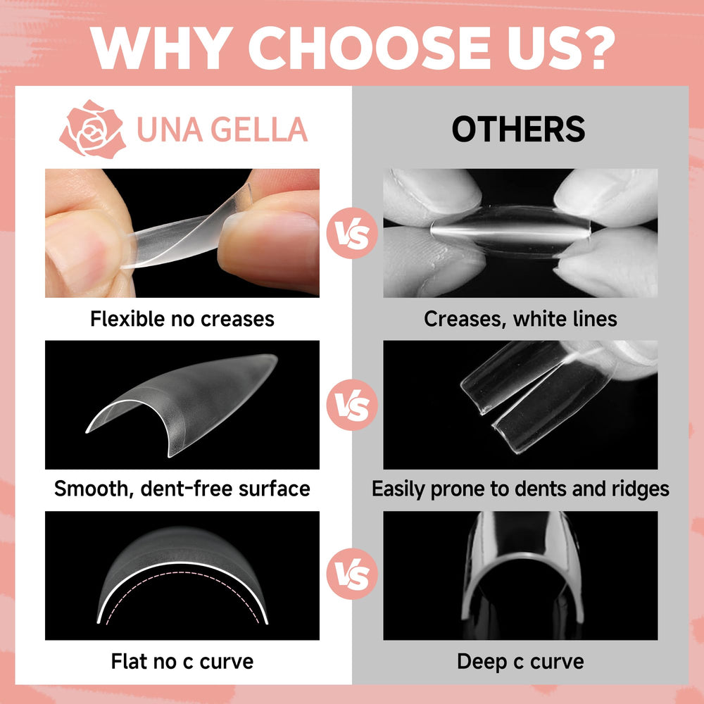UNA GELLA 504pcs pack of clear stiletto tips for DIY and salon use