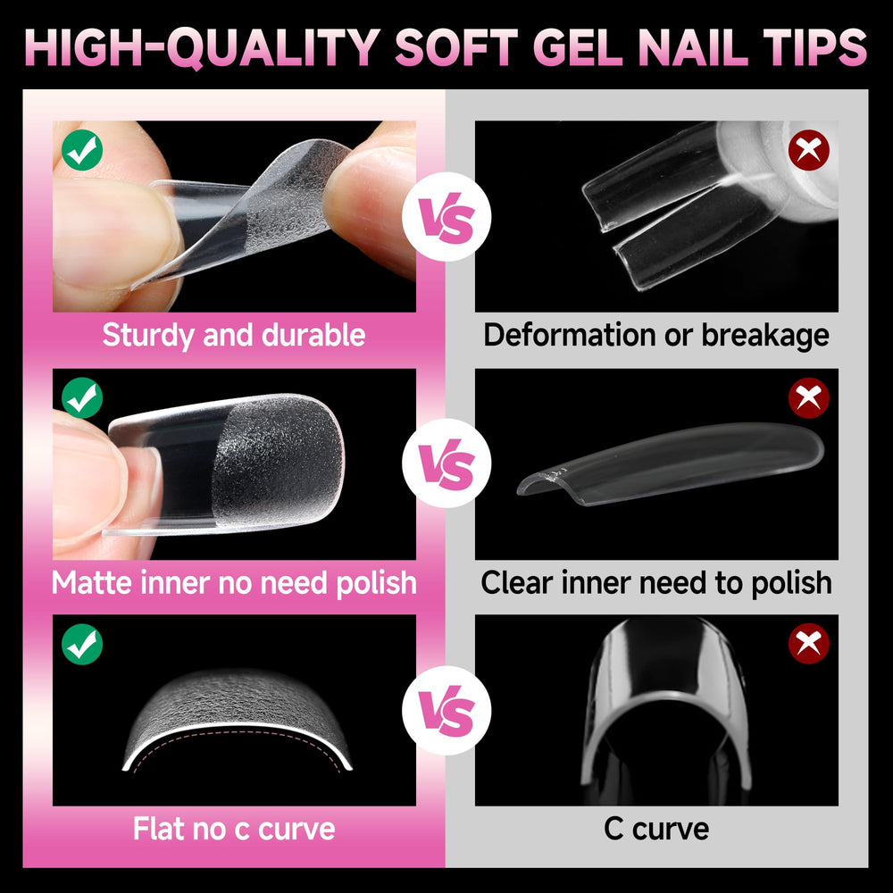 UNA GELLA clear nail tips showing bright, clear appearance with polish