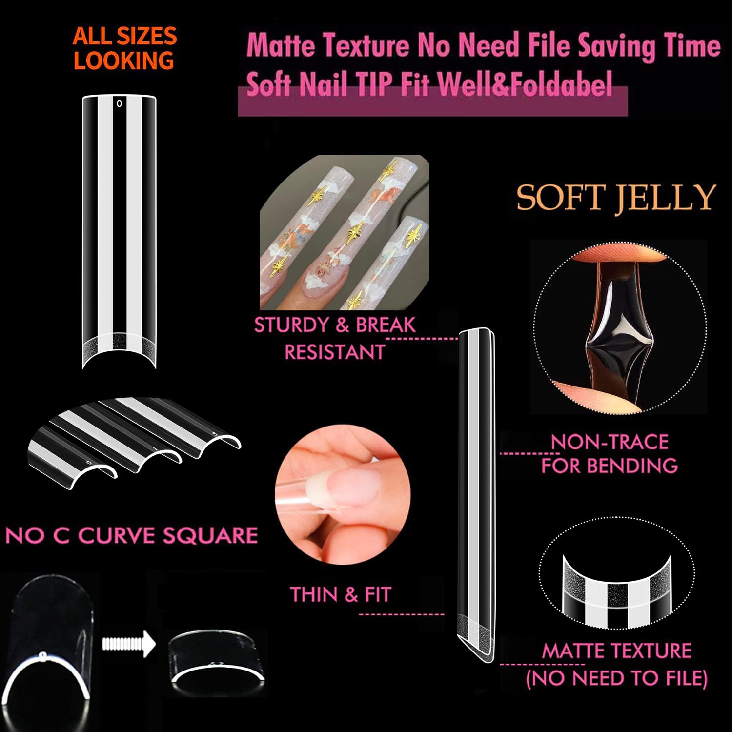 UNA GELLA extra-long square tips ready to be shaped to your style.