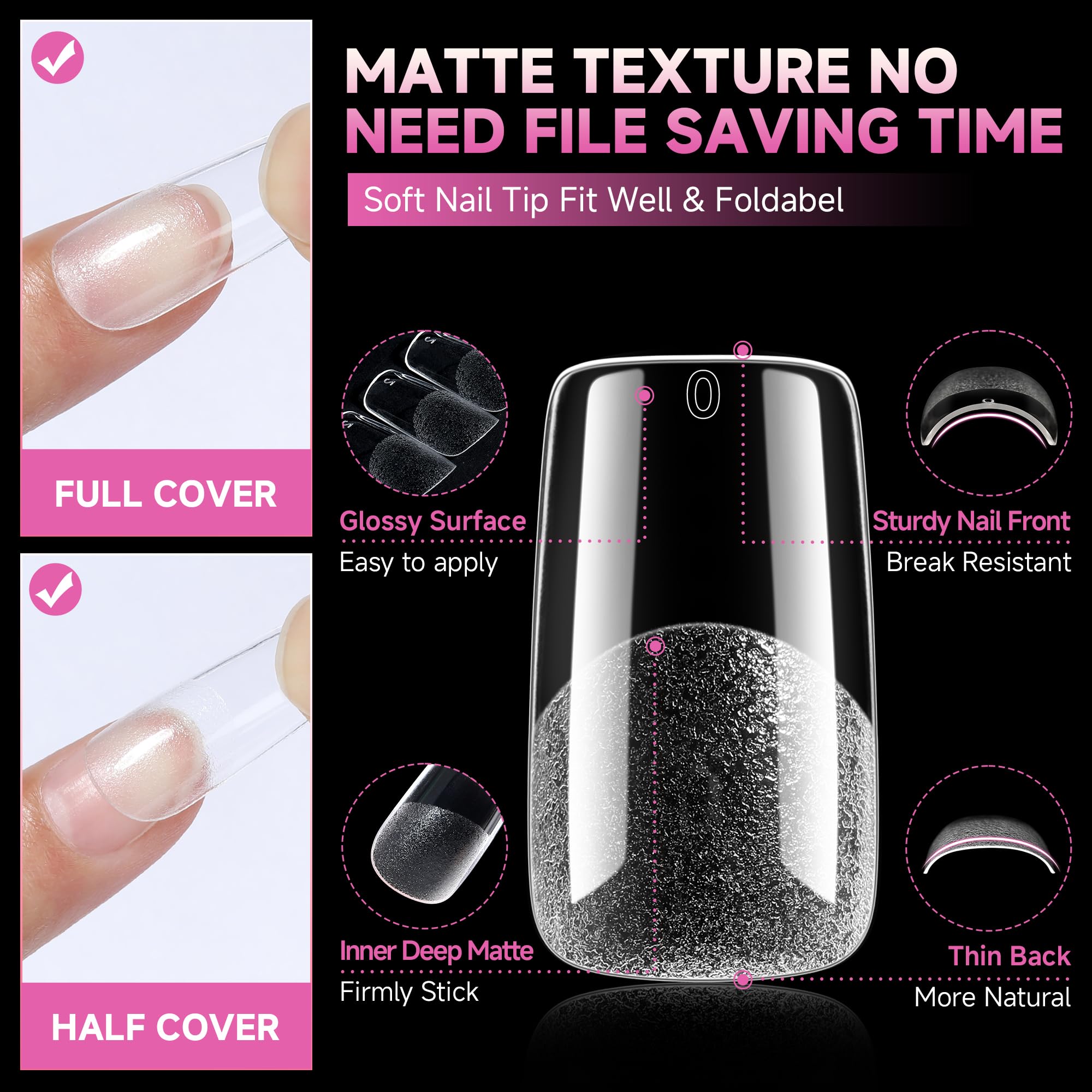 UNA GELLA thin back edge flat C-curve for natural fit on nails