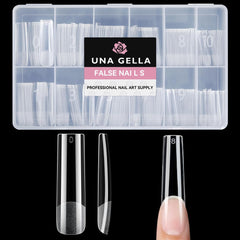 UNA GELLA Nail Tips XXL square full cover shown in a seamless, long-lasting DIY manicure.