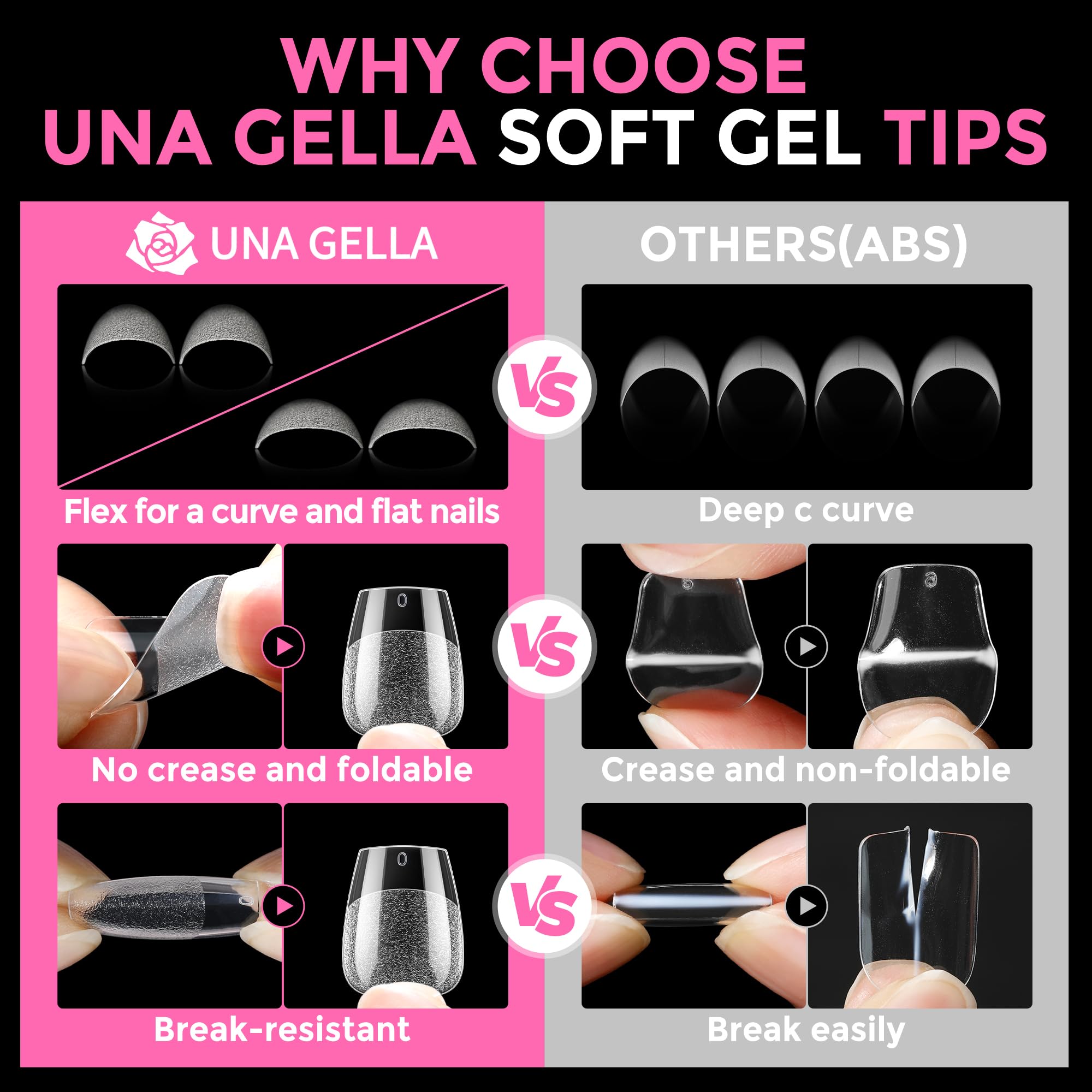 UNA GELLA no-odor tips with reliable adhesion for lasting wear.