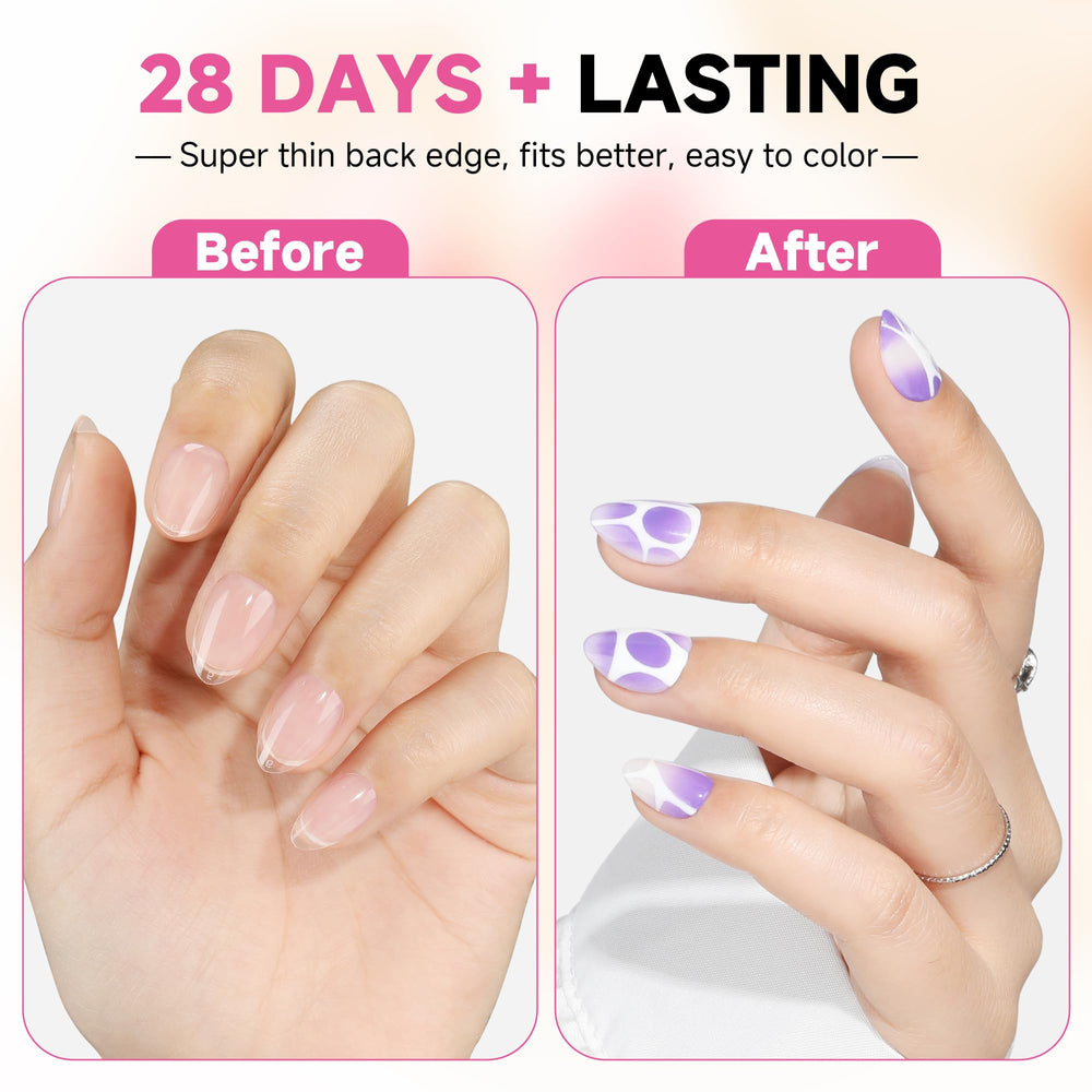 UNA GELLA pre-etched almond tips save filing time during application.