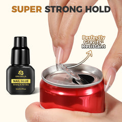 UNA GELLA press-on nails application using fast-set glue.