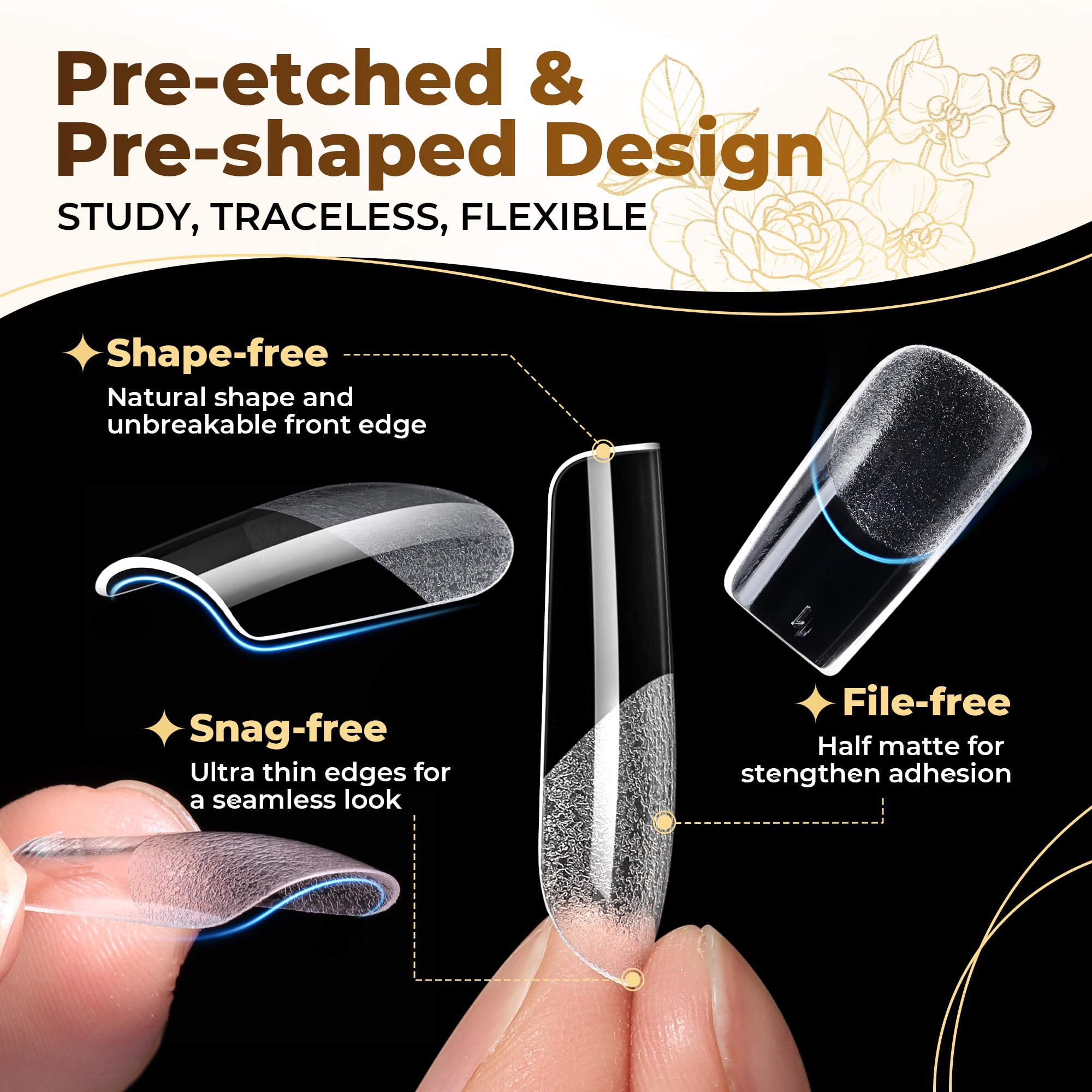 UNA GELLA clear full cover square tips for French nails