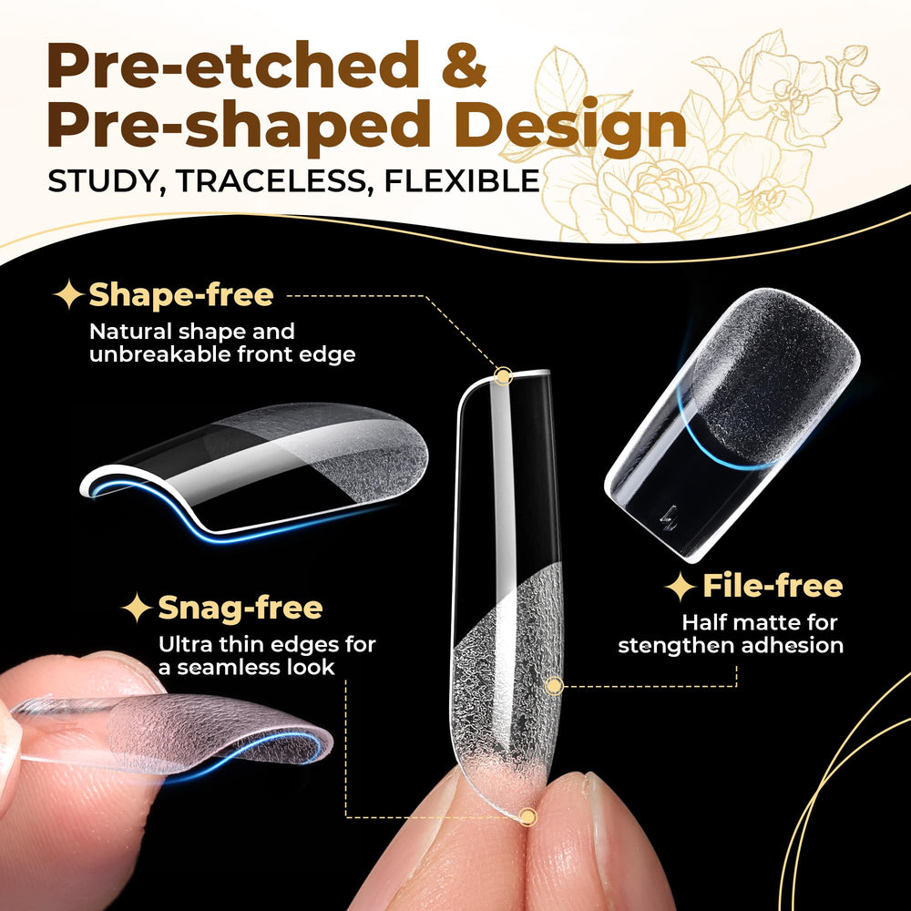UNA GELLA clear full cover square tips for French nails