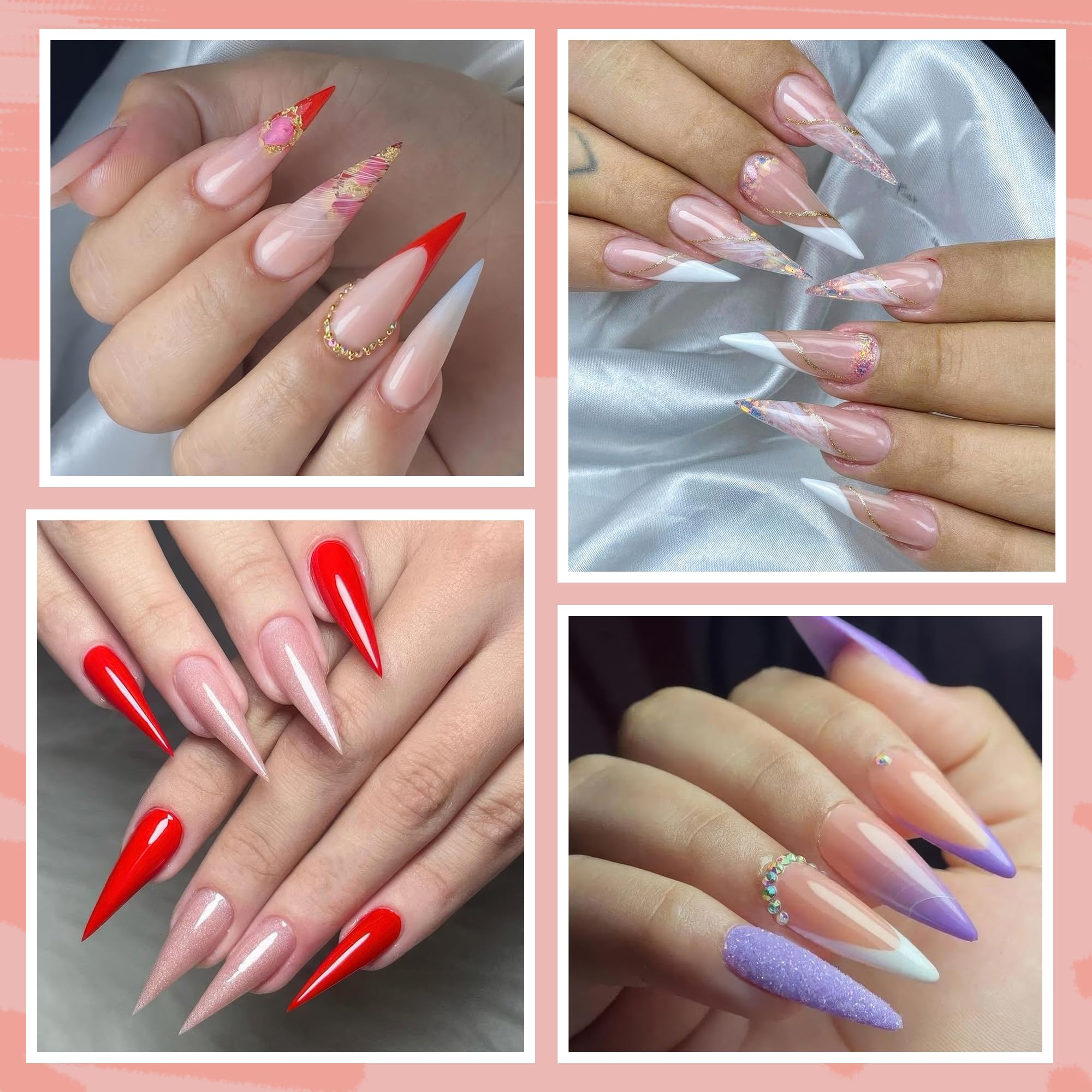 UNA GELLA stiletto tips with inner-matte adhesion for secure, crease-free wear