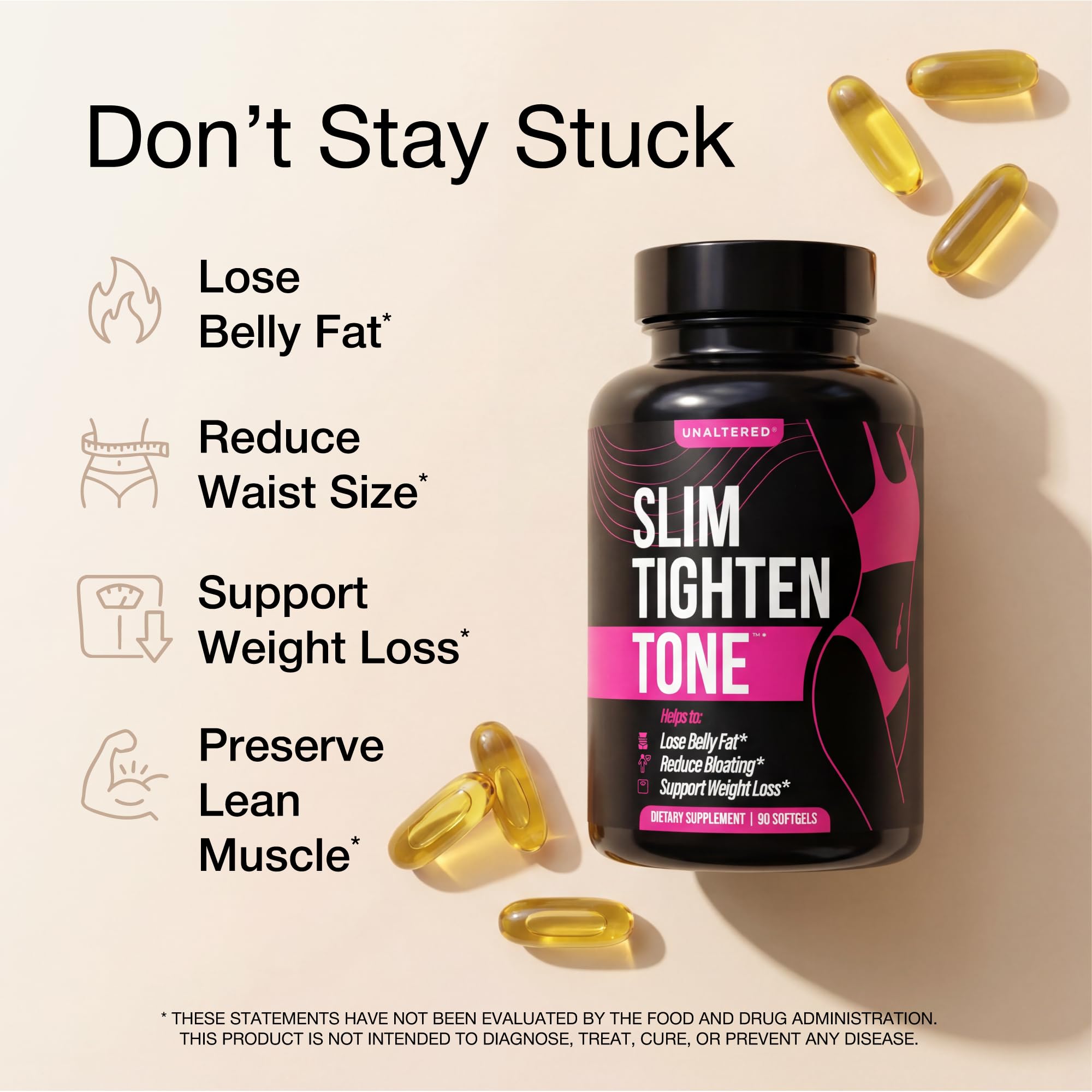 UNALTERED CLA capsules close-up highlighting natural body composition support