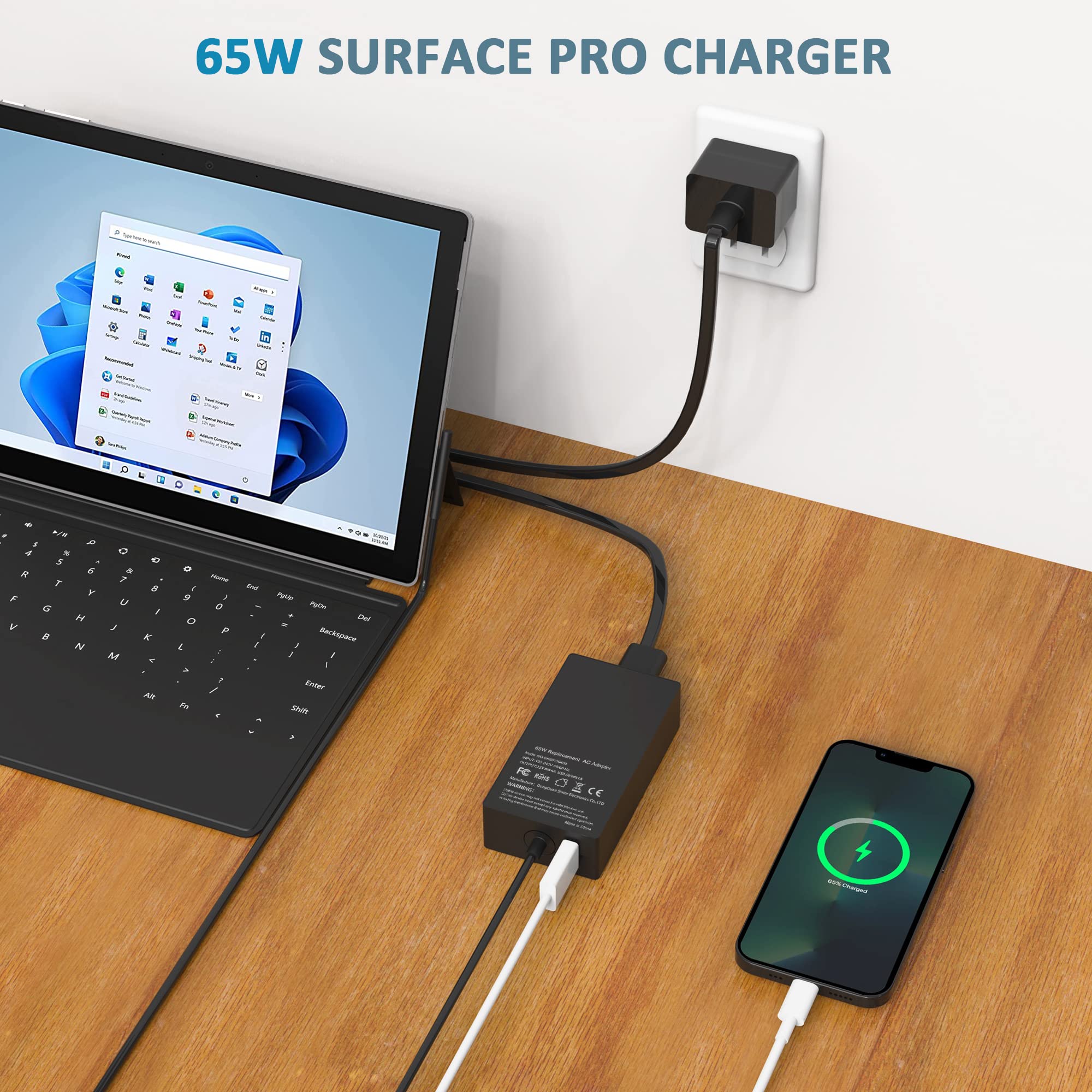 UNAWUDOH charger in use with Surface Book or Go setup