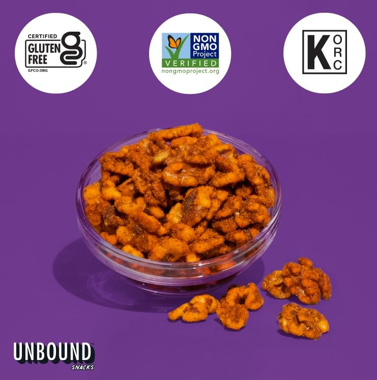 Unbound Snacks Butter Toffee Walnuts gluten-free-vegan-label highlights dietary-friendly snack