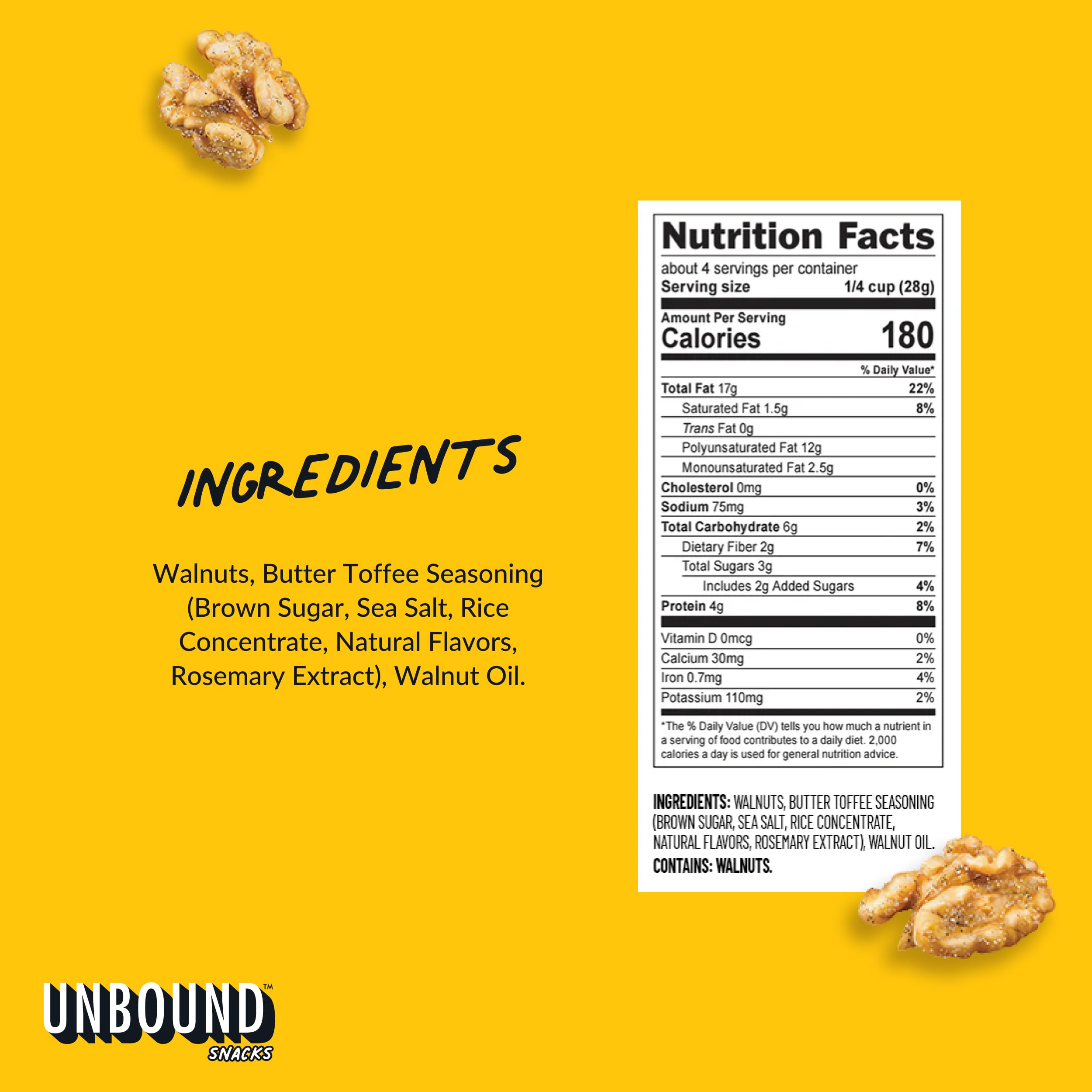 Unbound Snacks Butter Toffee Walnuts walnut-halves highlight omega-3 rich snacking