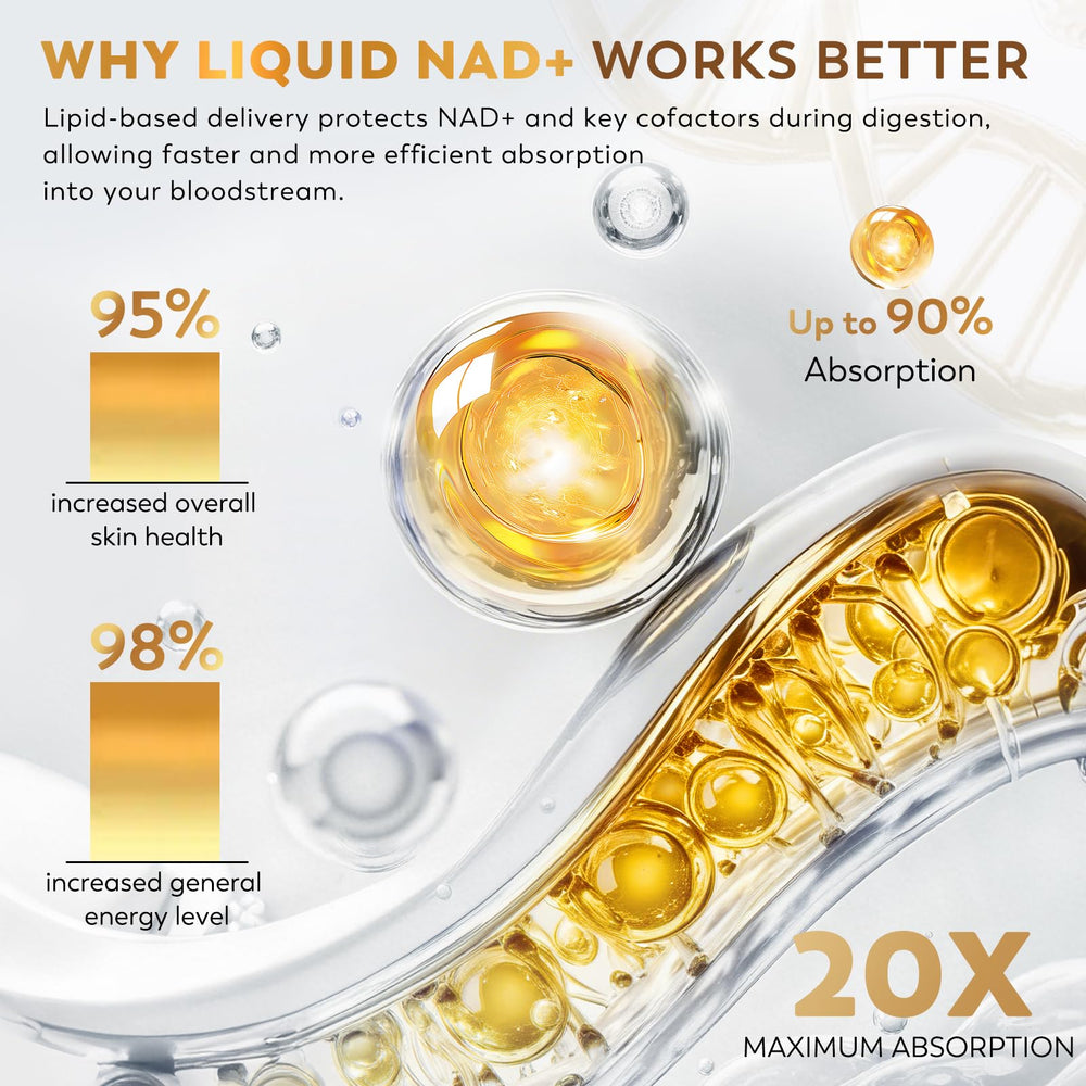 UNcena NAD+ liquid poured into a glass for convenient consumption