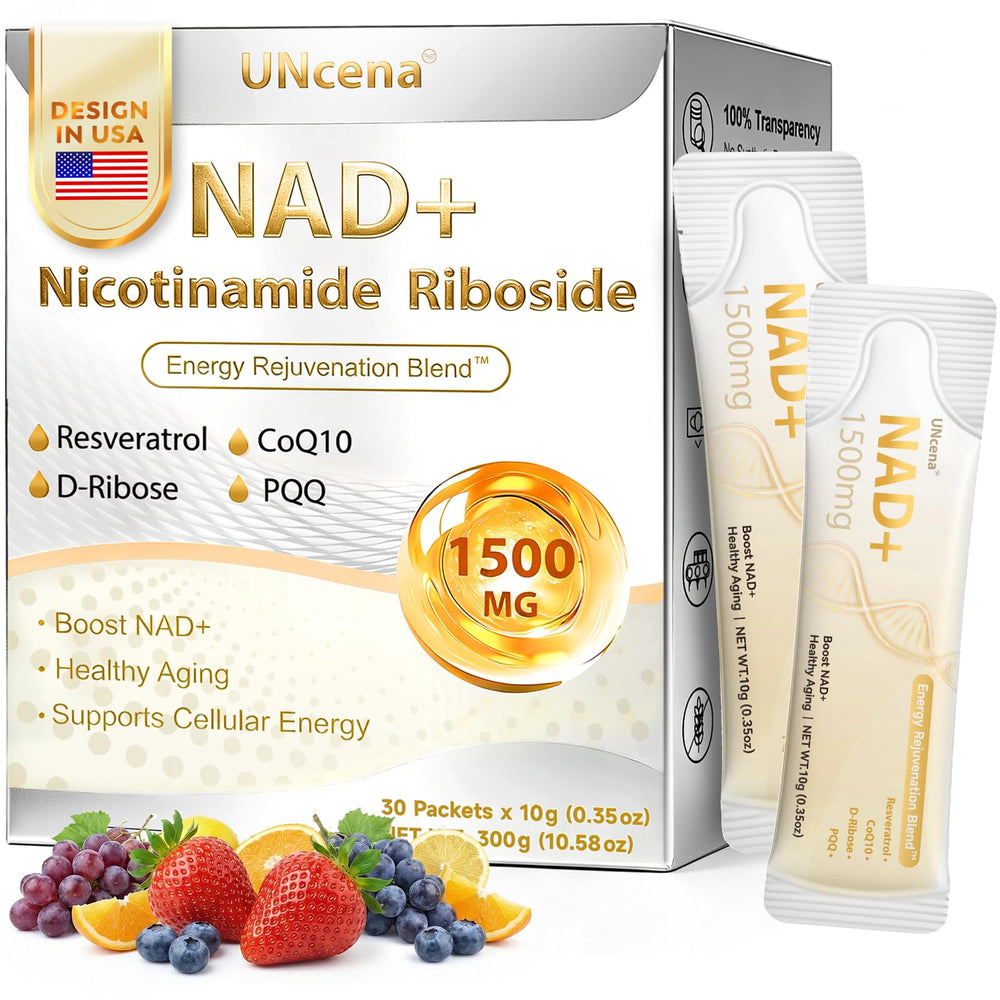 UNcena NAD+ liquid sachets in a box for on-the-go daily energy support