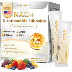 UNcena NAD+ liquid sachets in a box for on-the-go daily energy support