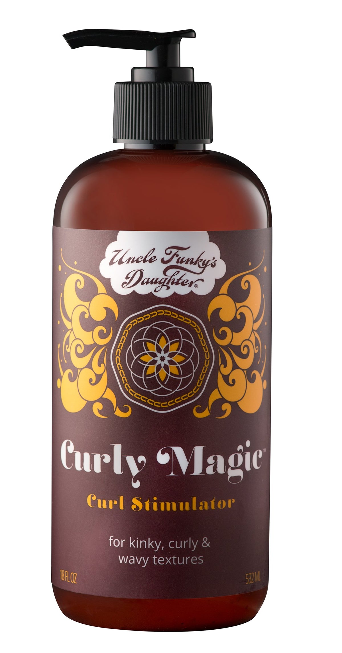 Uncle Funky's Daughter Curly Magic bottle pump for easy, mess-free curl definition.