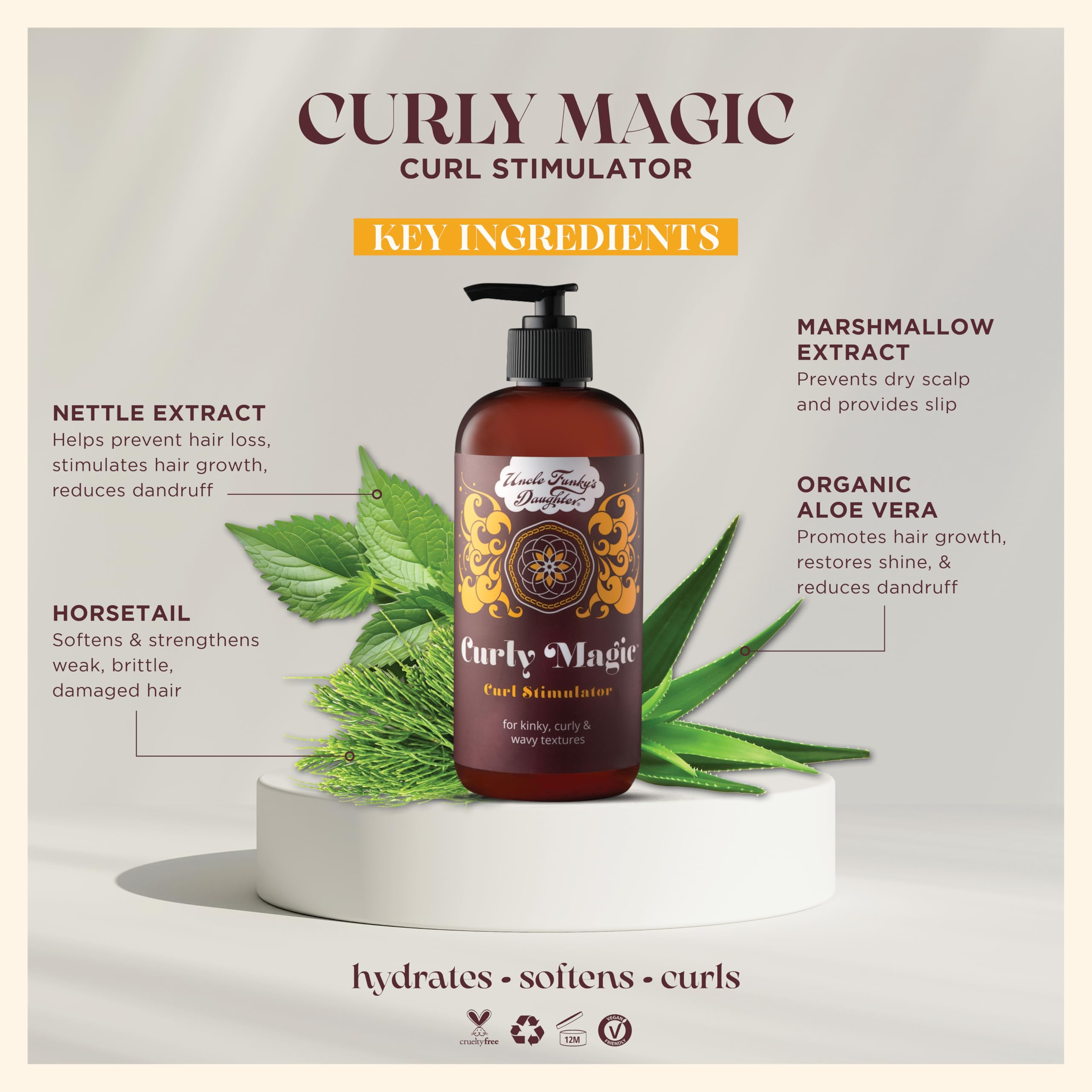 Uncle Funky's Daughter Curly Magic hands applying product to moisturize curls.