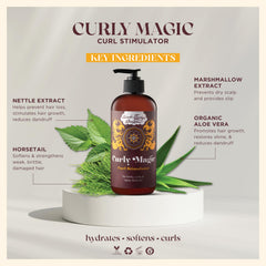 Uncle Funky's Daughter Curly Magic hands applying product to moisturize curls.