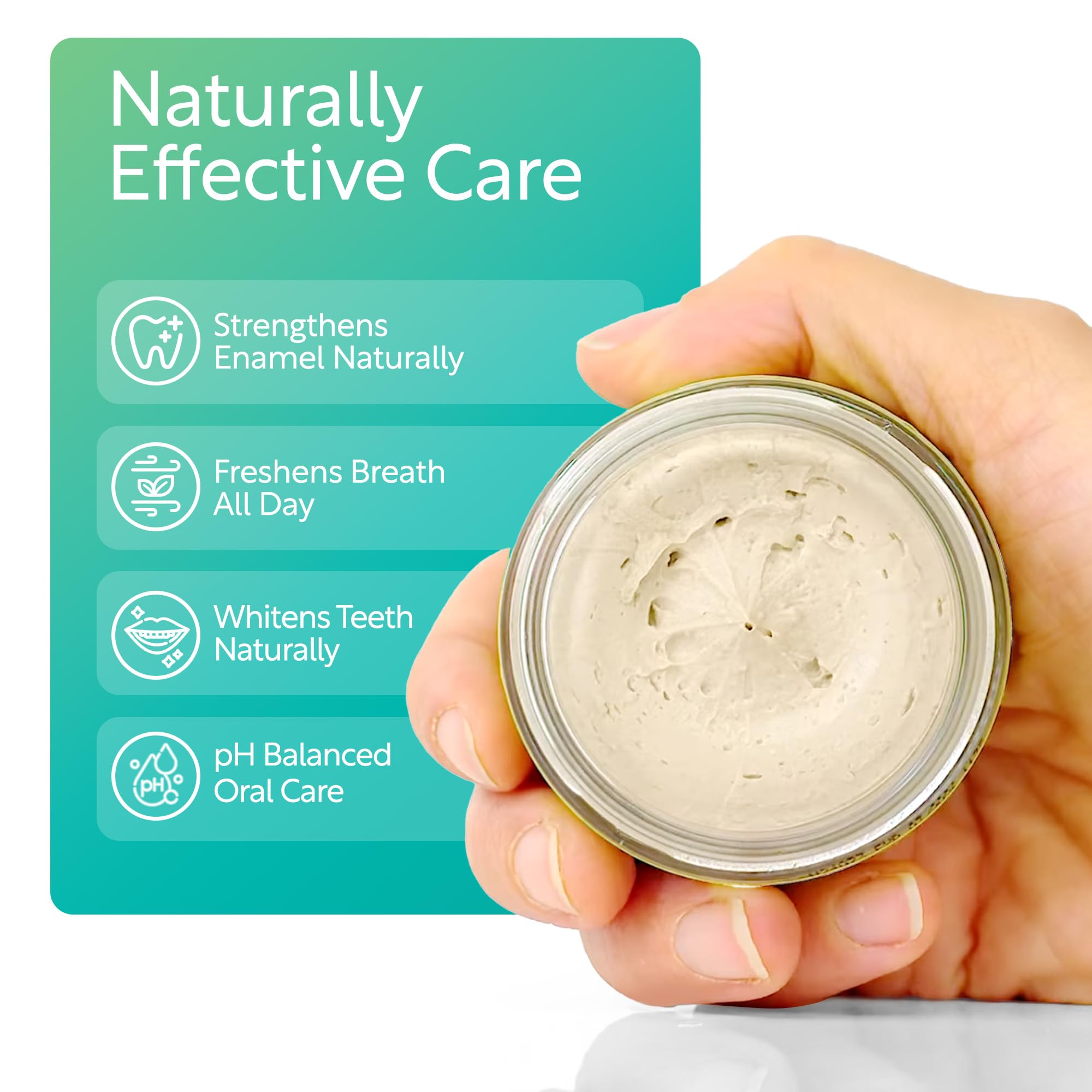 Eco-friendly glass jar with hand-labeled packaging for Uncle Harry's toothpaste.