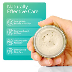 Eco-friendly glass jar with hand-labeled packaging for Uncle Harry's toothpaste.