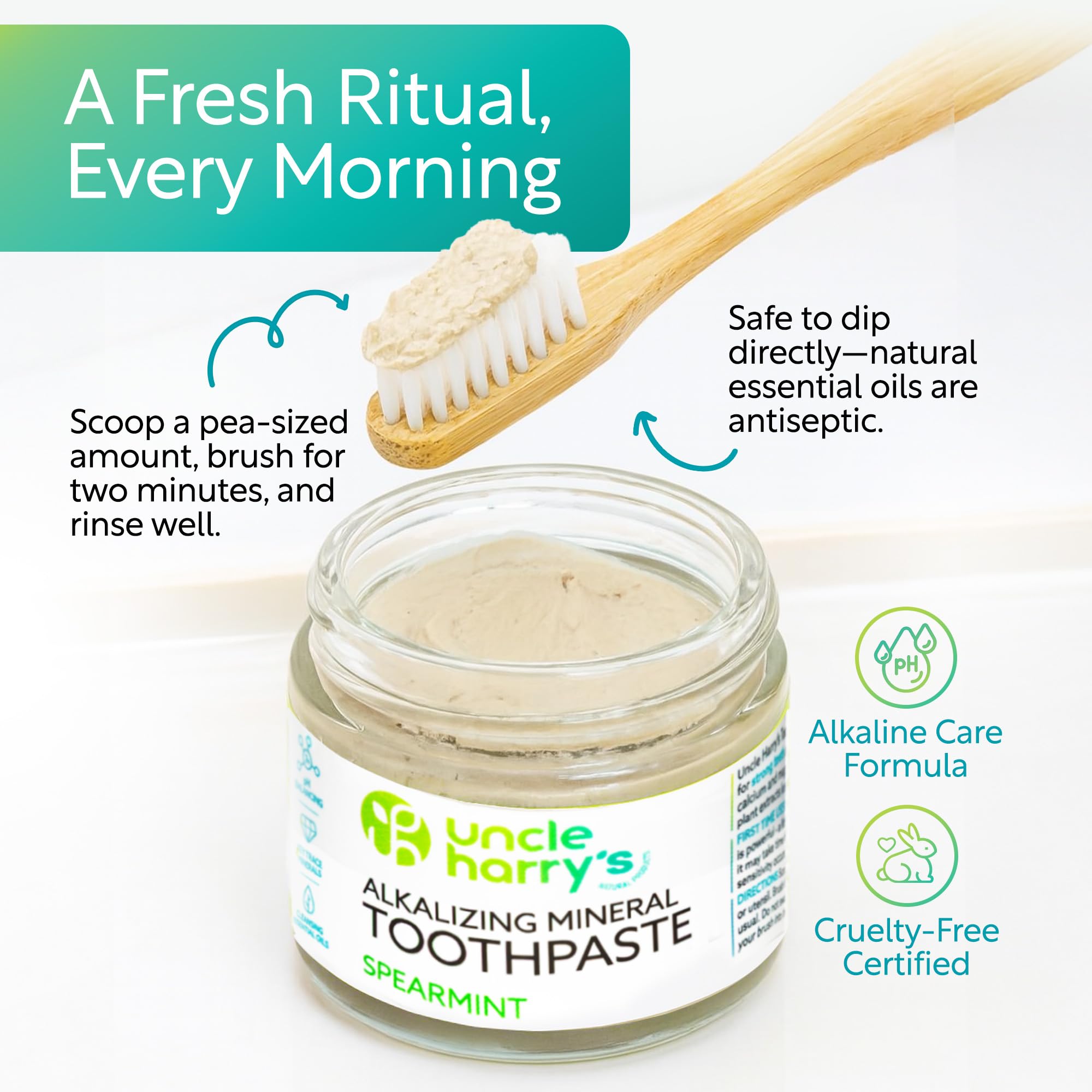 Spearmint essential oils in Uncle Harry's toothpaste for natural flavor.