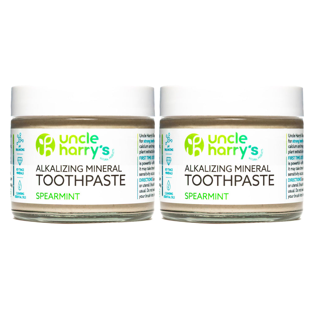 Uncle Harry's Spearmint remineralizing toothpaste jar front view for fresh breath.