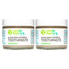 Uncle Harry's Spearmint remineralizing toothpaste jar front view for fresh breath.