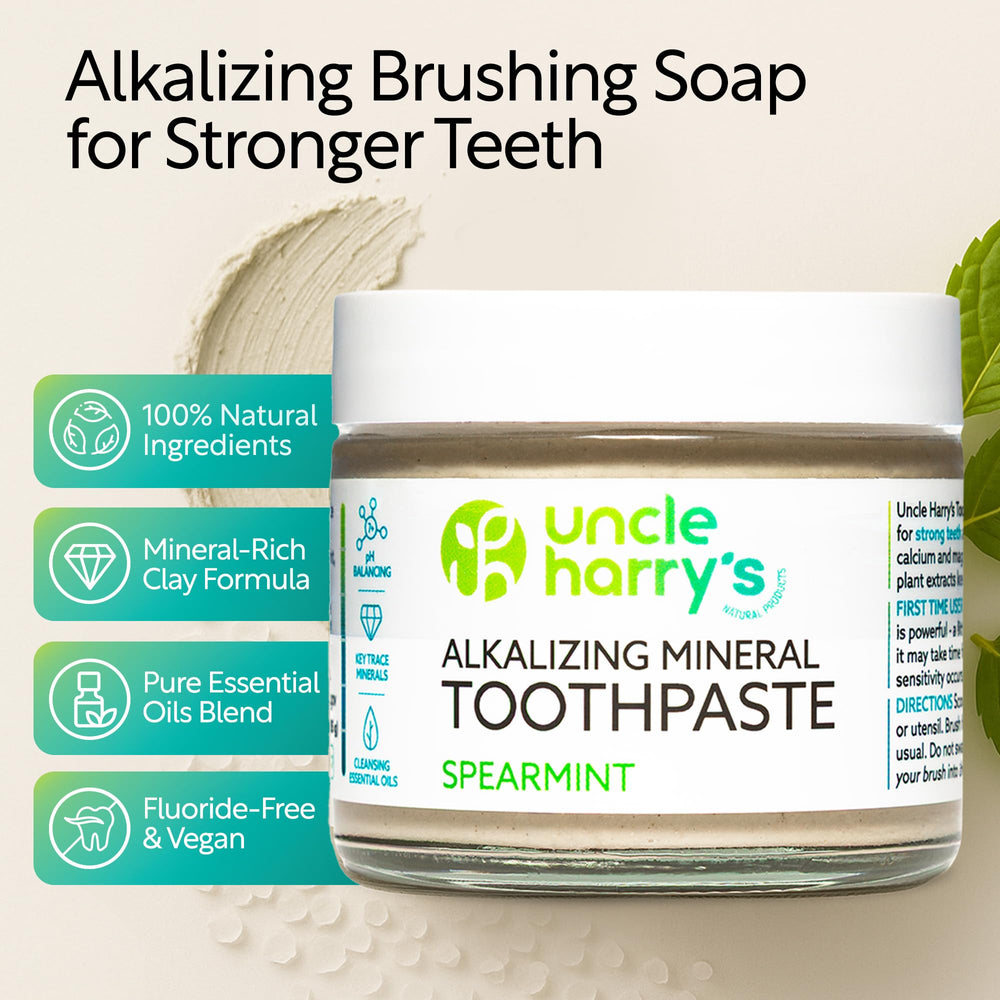 Close-up of Uncle Harry's toothpaste texture with mineral clays for enamel support.