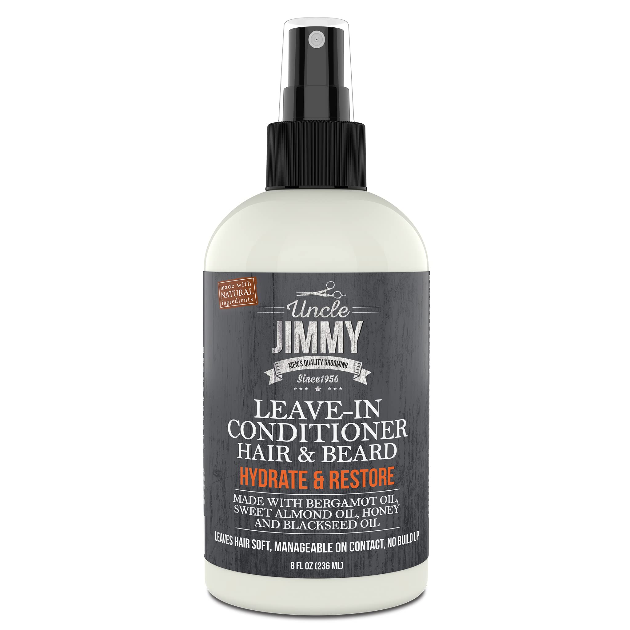 Uncle Jimmy leave-in conditioner bottle ready for beard care.
