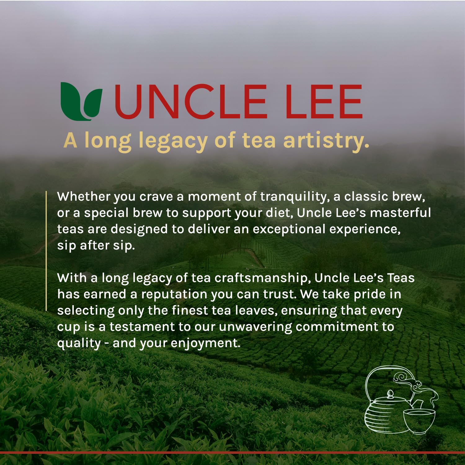 Uncle Lee's Organic Tea certification label signals organic sourcing.