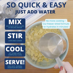 Under the Weather Bland Diet rehydration image showing quick water mix for meals.