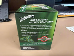 Underberg bottle label close-up showcasing heritage and natural ingredients
