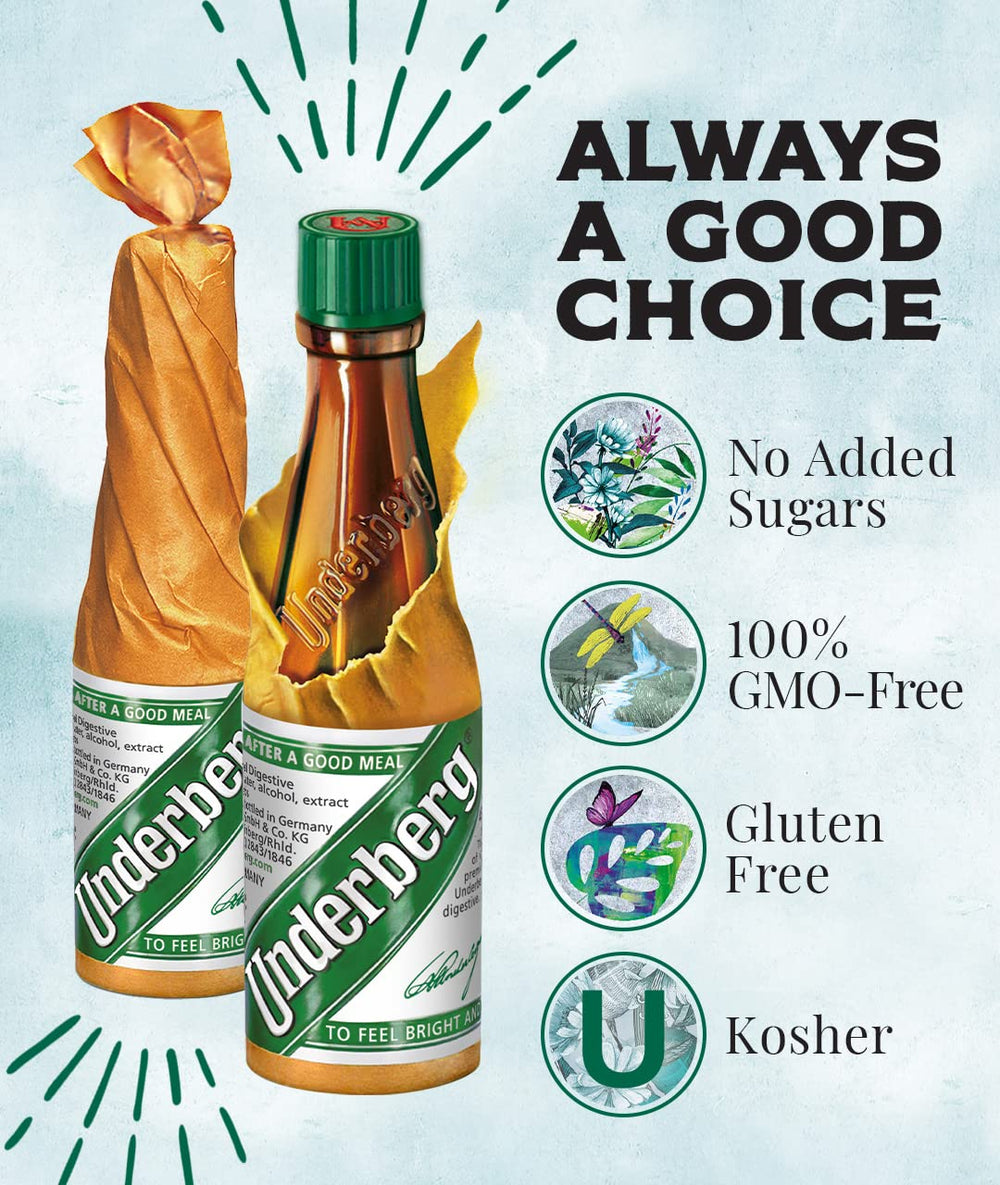 Underberg bottle side by side with glass illustrating pairing potential