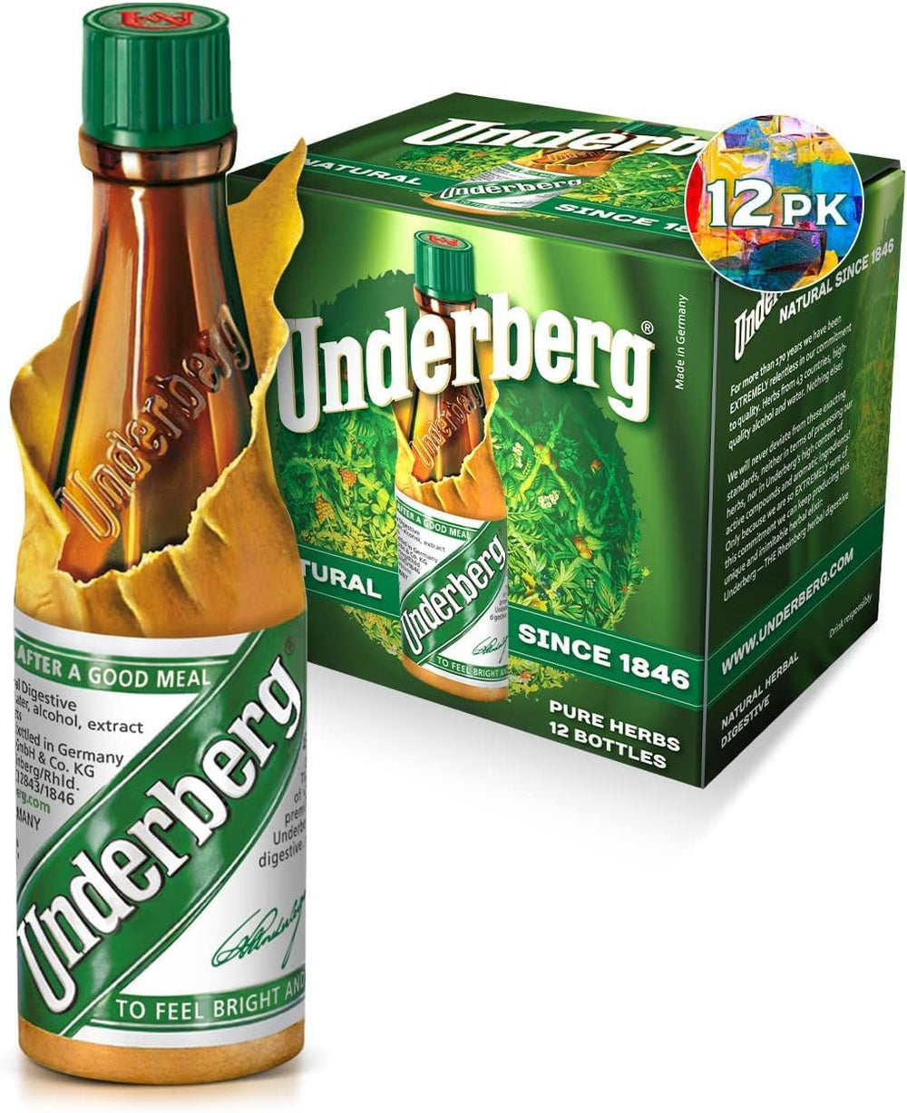 Underberg pack of 12 bottles with 20 ml portions for convenient dining and sharing