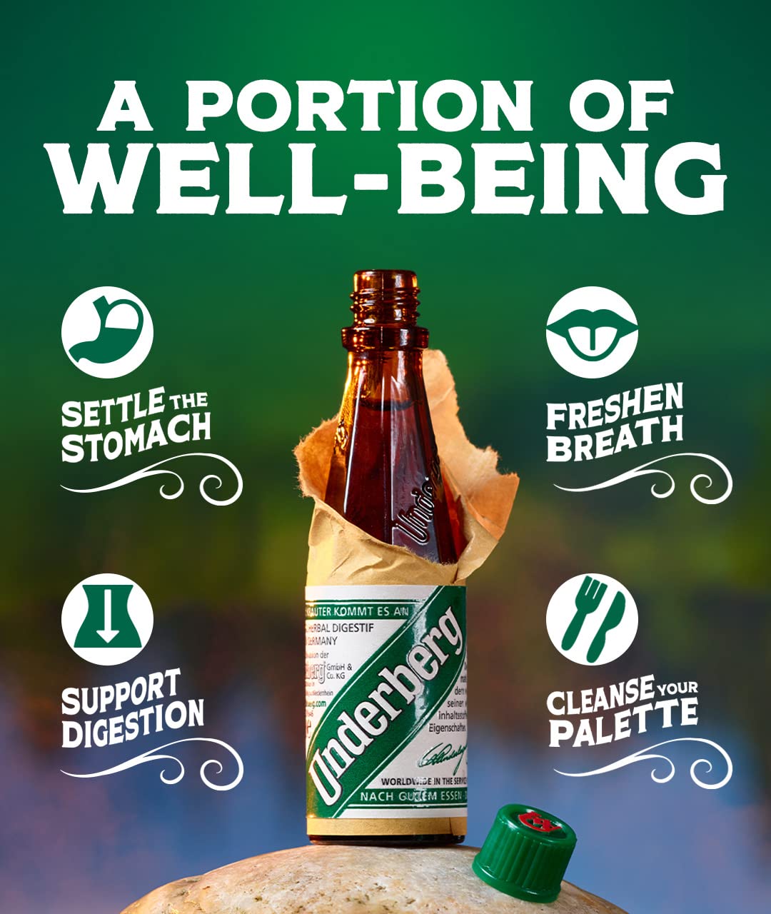 Underberg serving tray scene suggesting after-meal ritual and palate refresh